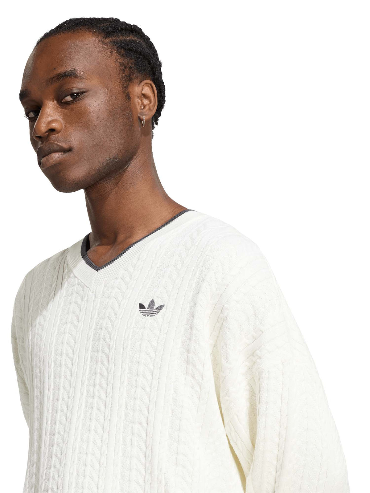 Adidas Maglione Cable Knit V-Neck Bianco