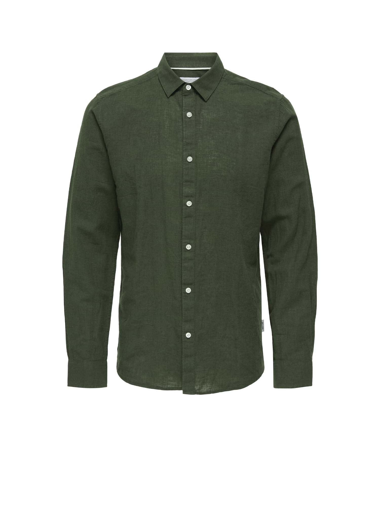 Only & Sons Camicia in Lino Slim Verde