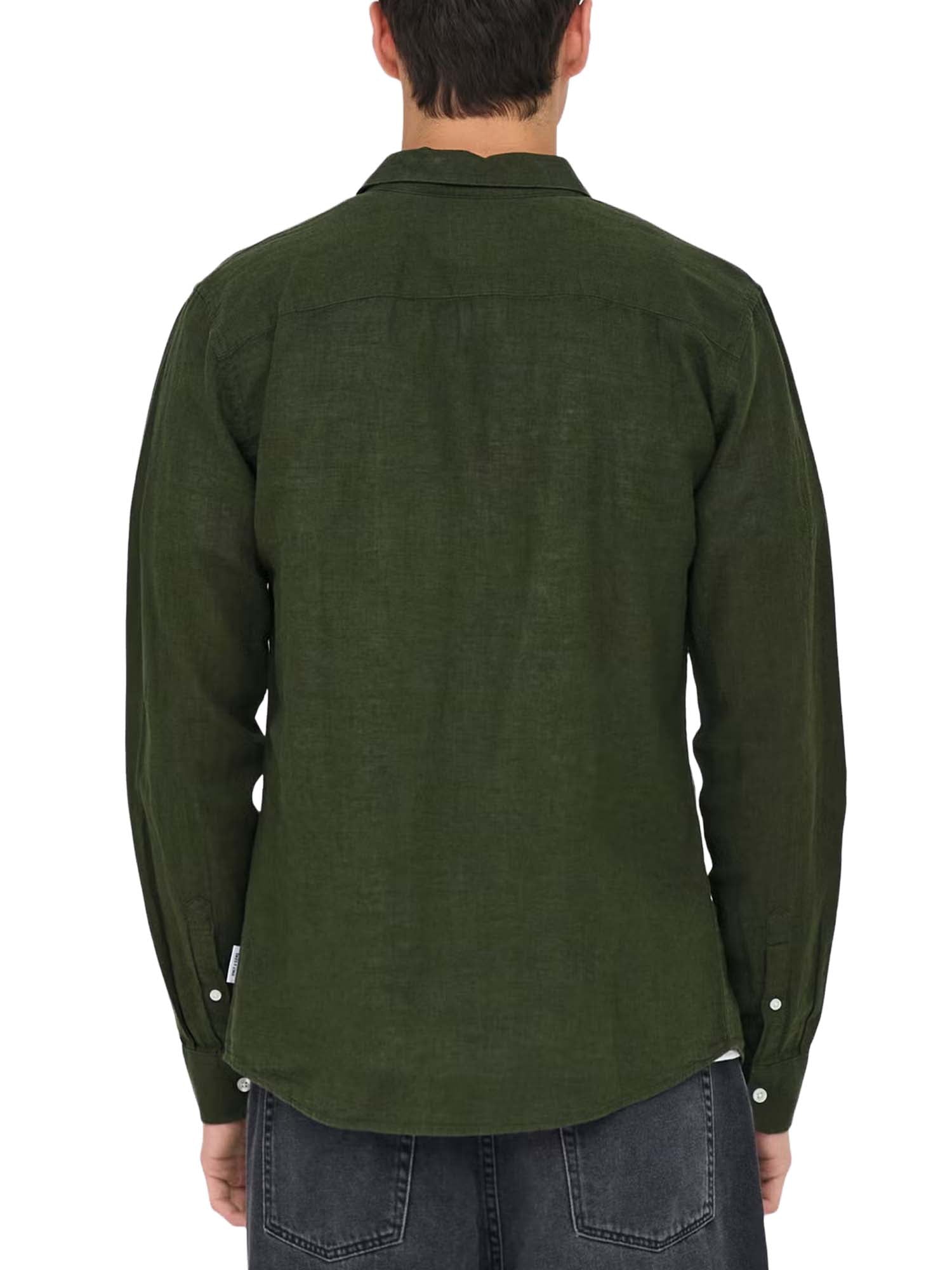 Only & Sons Camicia in Lino Slim Verde