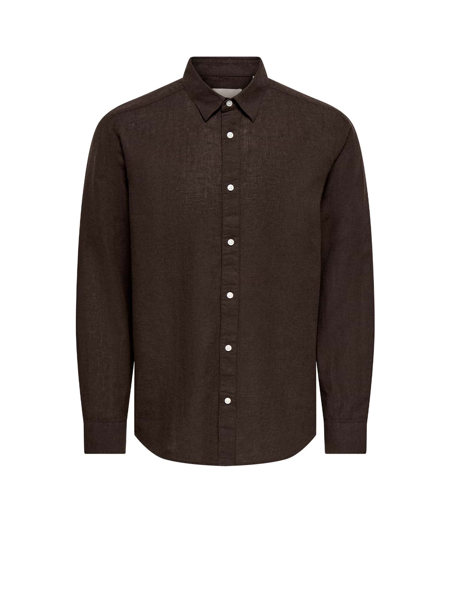 Only & Sons Camicia in Lino Slim Marrone