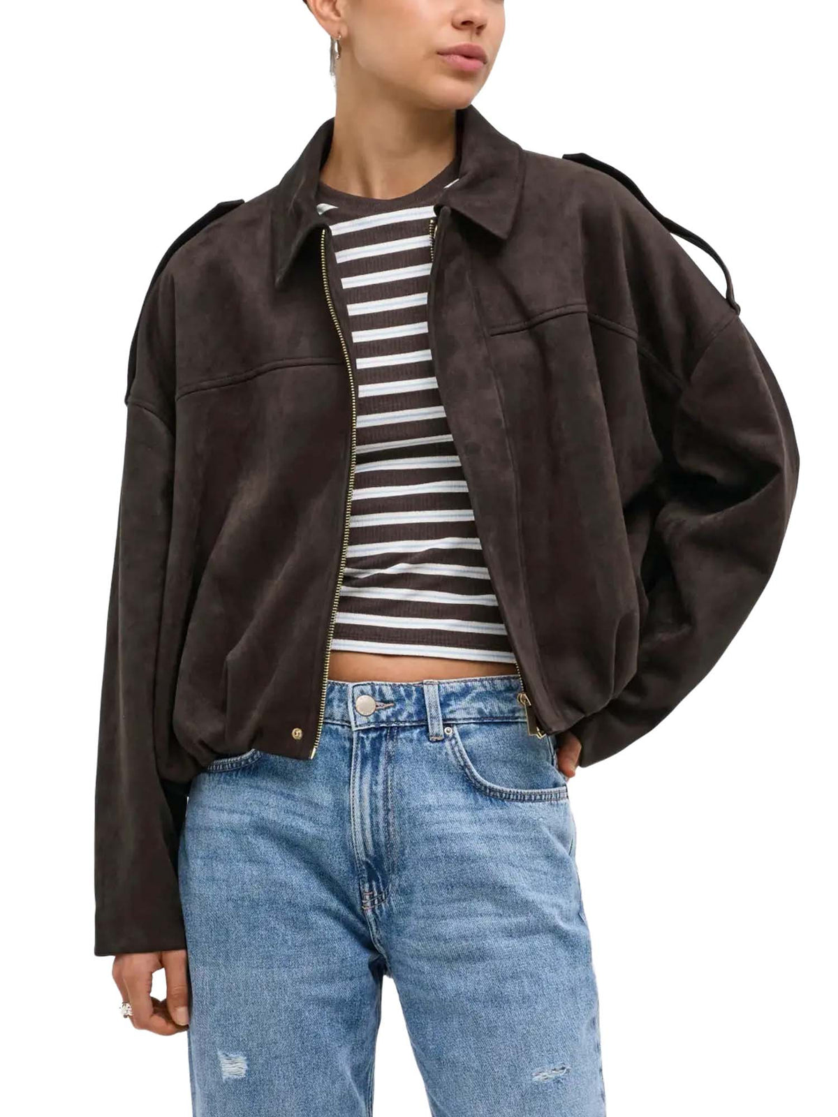 Only Onlmoon-Stina Faux Suede Bomber Pnt Noos Marrone