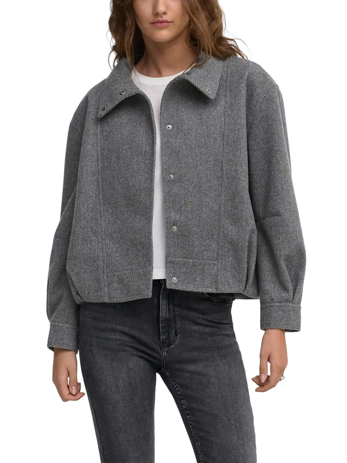 Only Onlasta High Collar Bomber Jacket Otw Grigio
