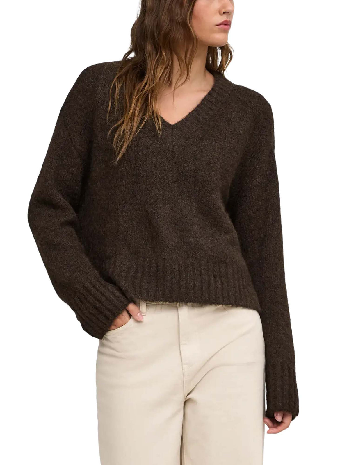 Only ONLFIONA LS Loose V-Neck Knt Marrone