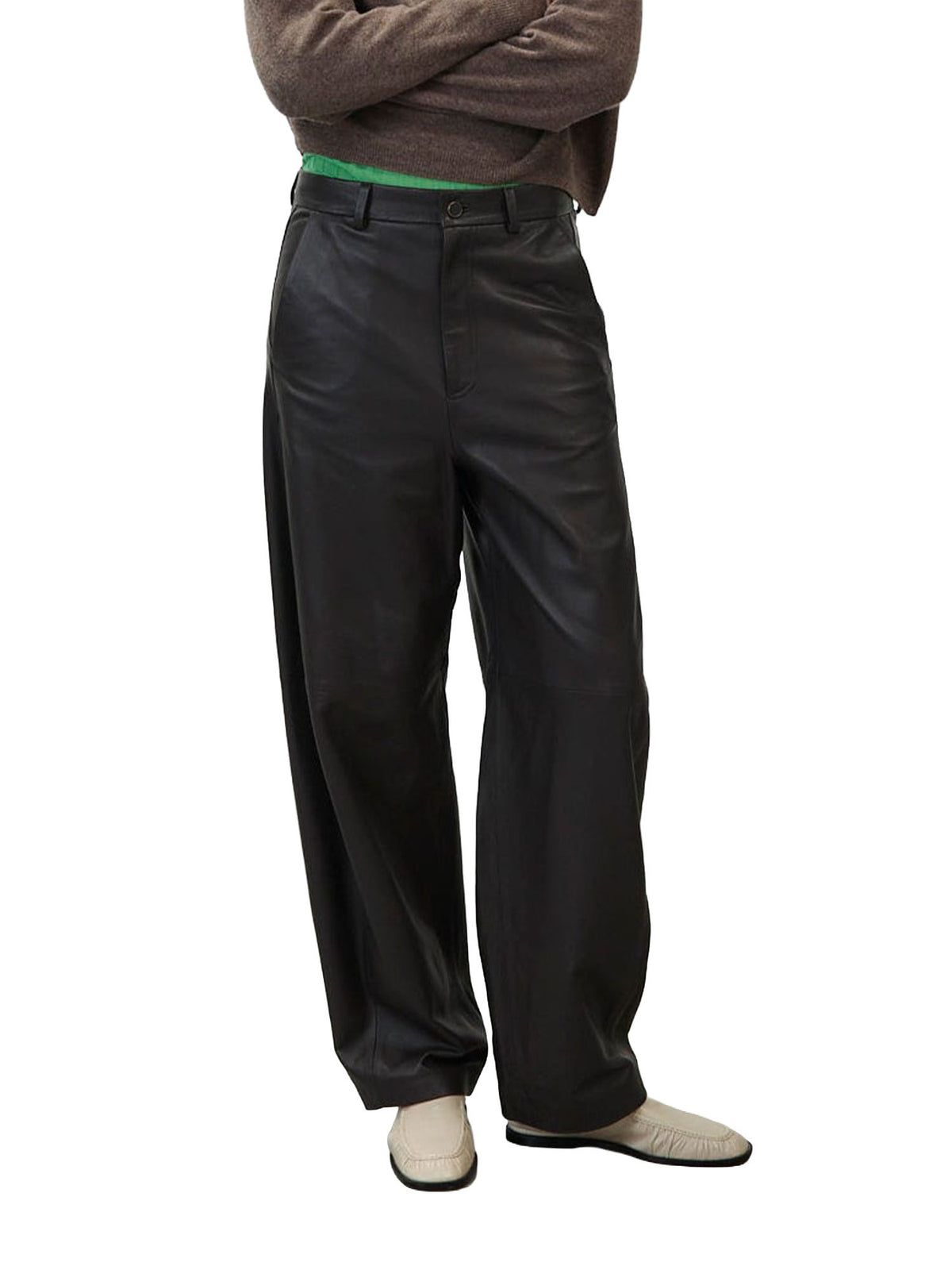 Alysi Pantalone Barrel in Pelle Marrone