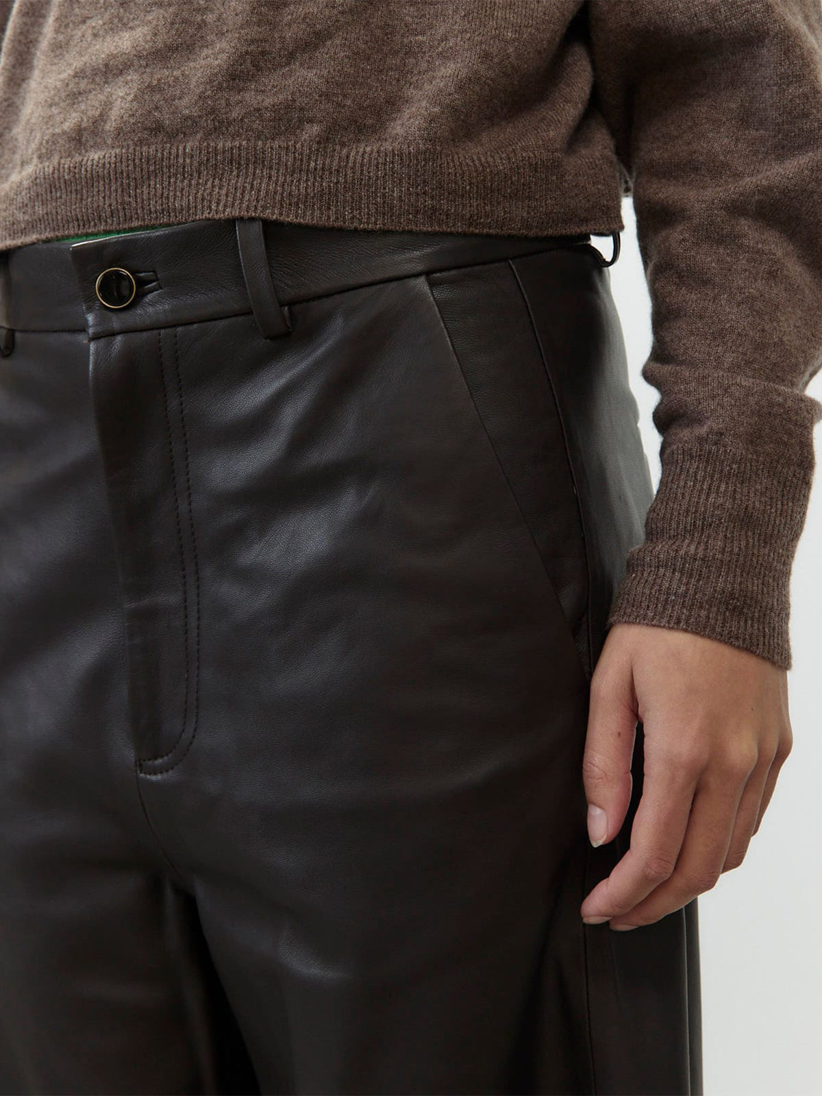 Alysi Pantalone Barrel in Pelle Marrone