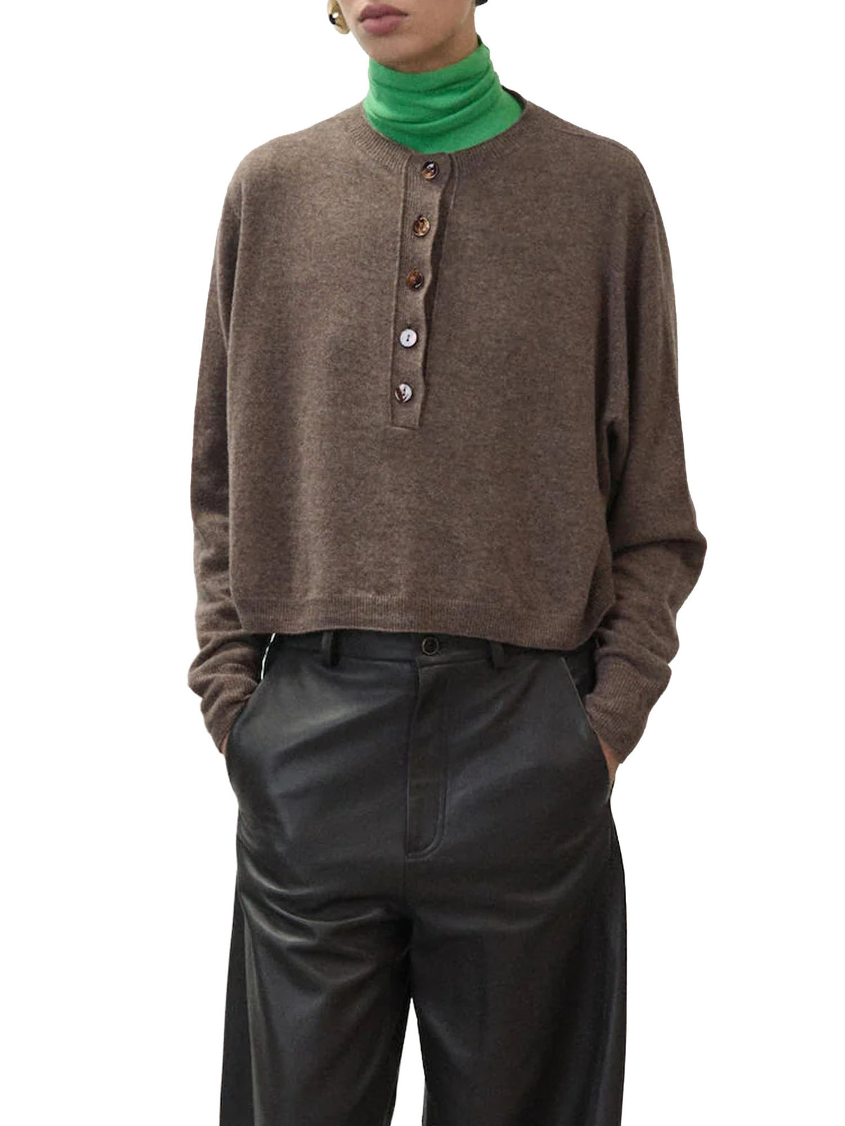 Alysi Maglia Serafino in Misto Cachemire Marrone
