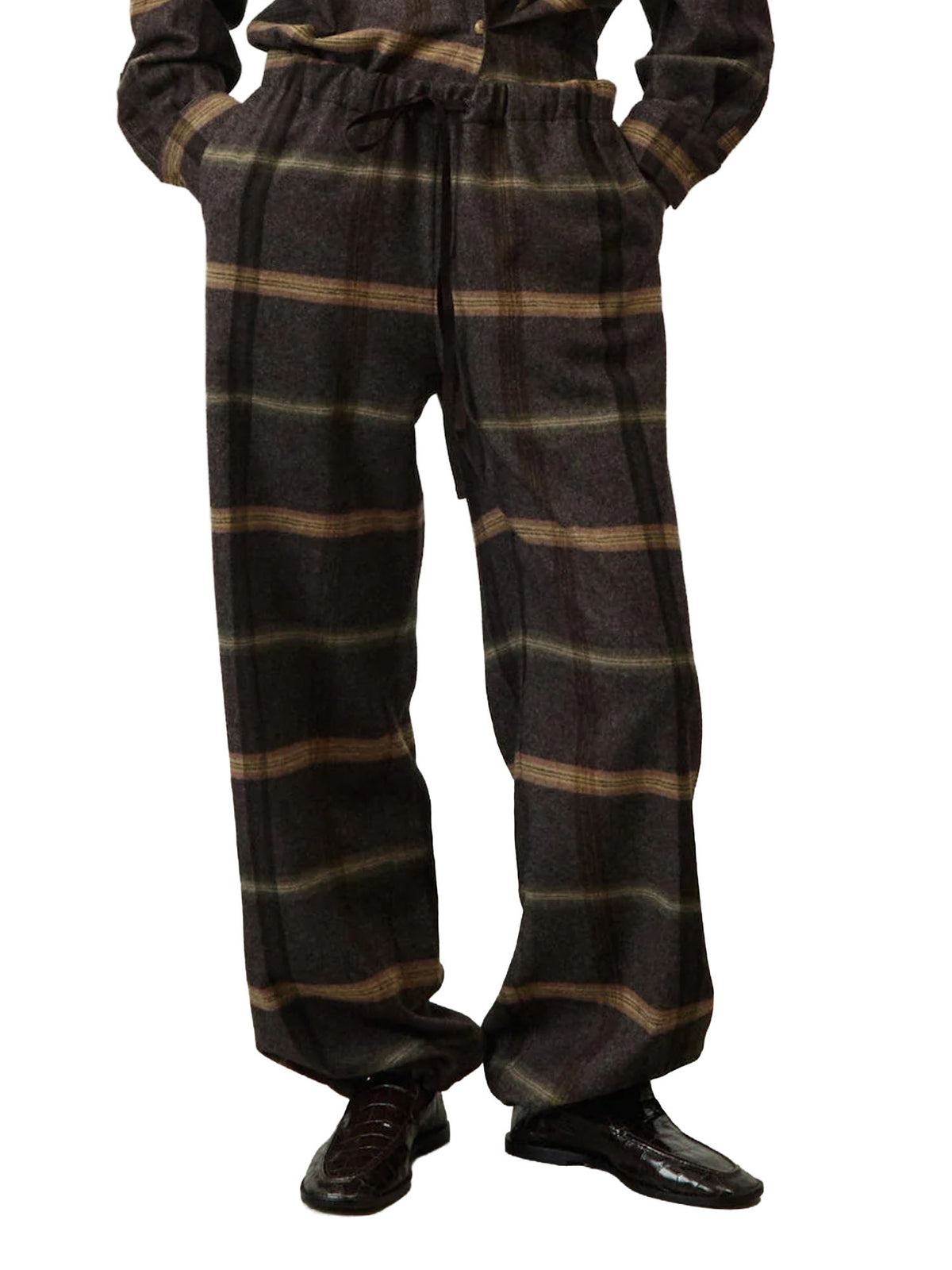 Alysi Pantalone gaucho in flanella a quadri Marrone