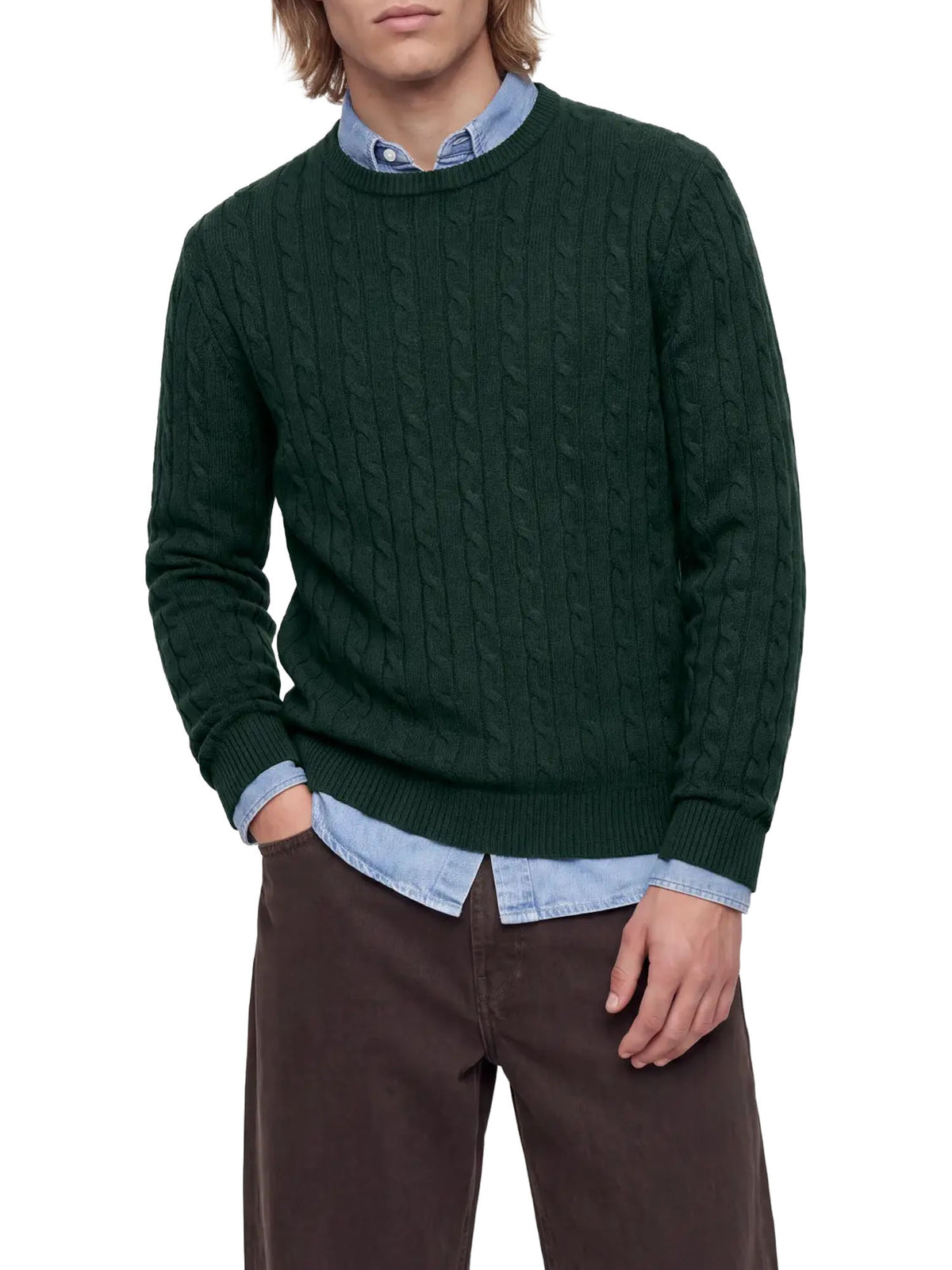 Jack & Jones Maglione Aulam Bswool Knit Cable Crew Neck Nero