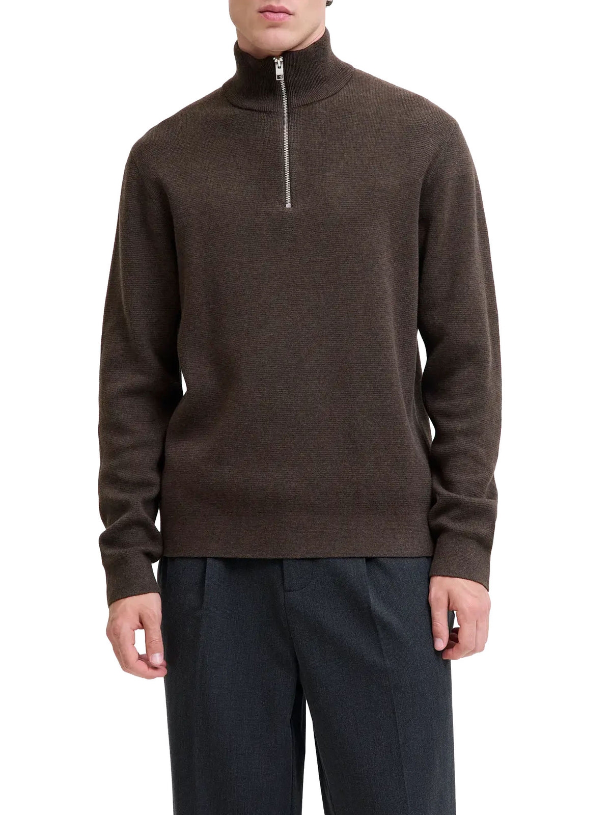 Jack & Jones JPRMilano Stitch Knit Half Zip Marrone