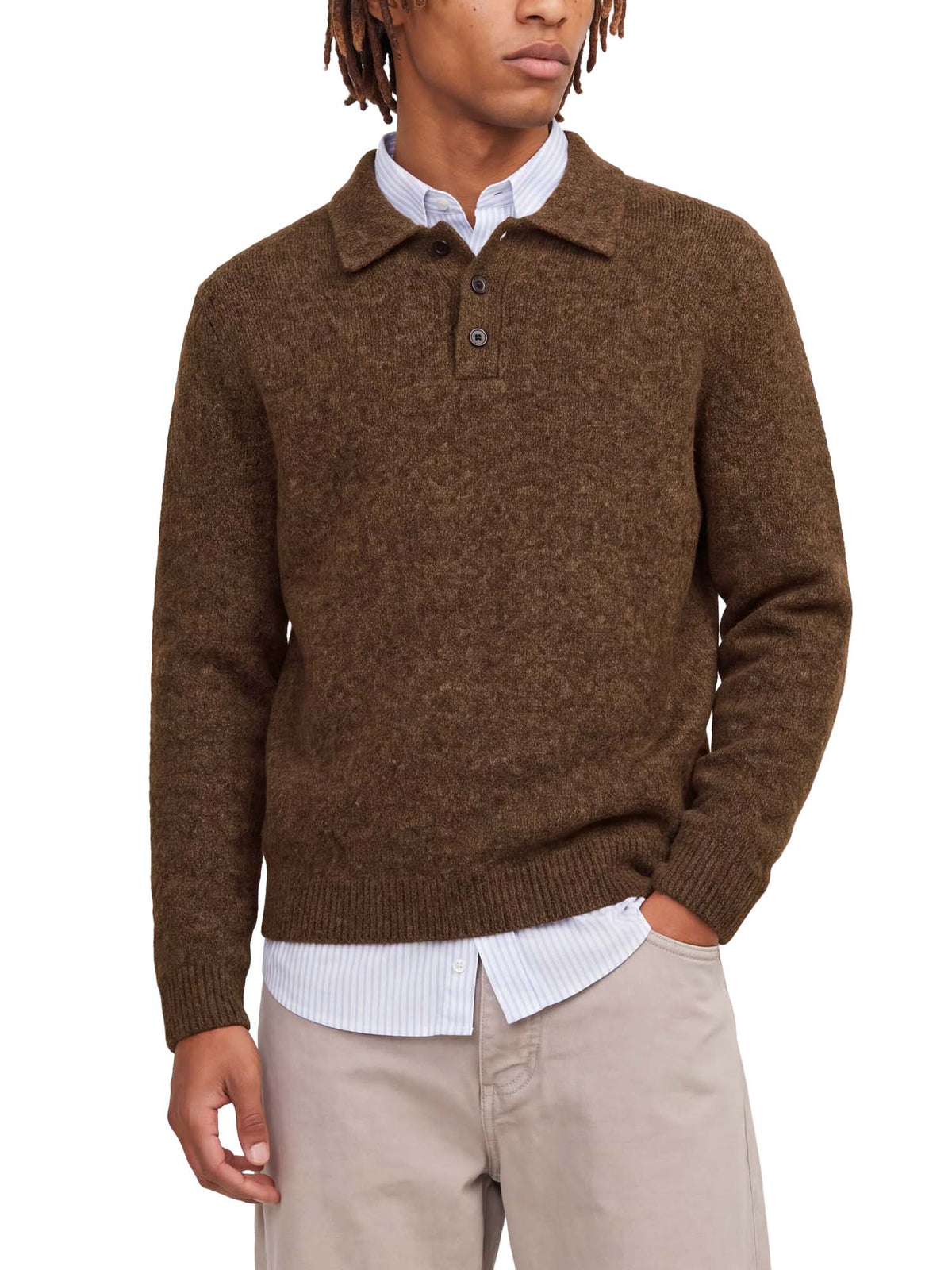 Jack & Jones Jprblasimon Souffle Knit Polo Marrone