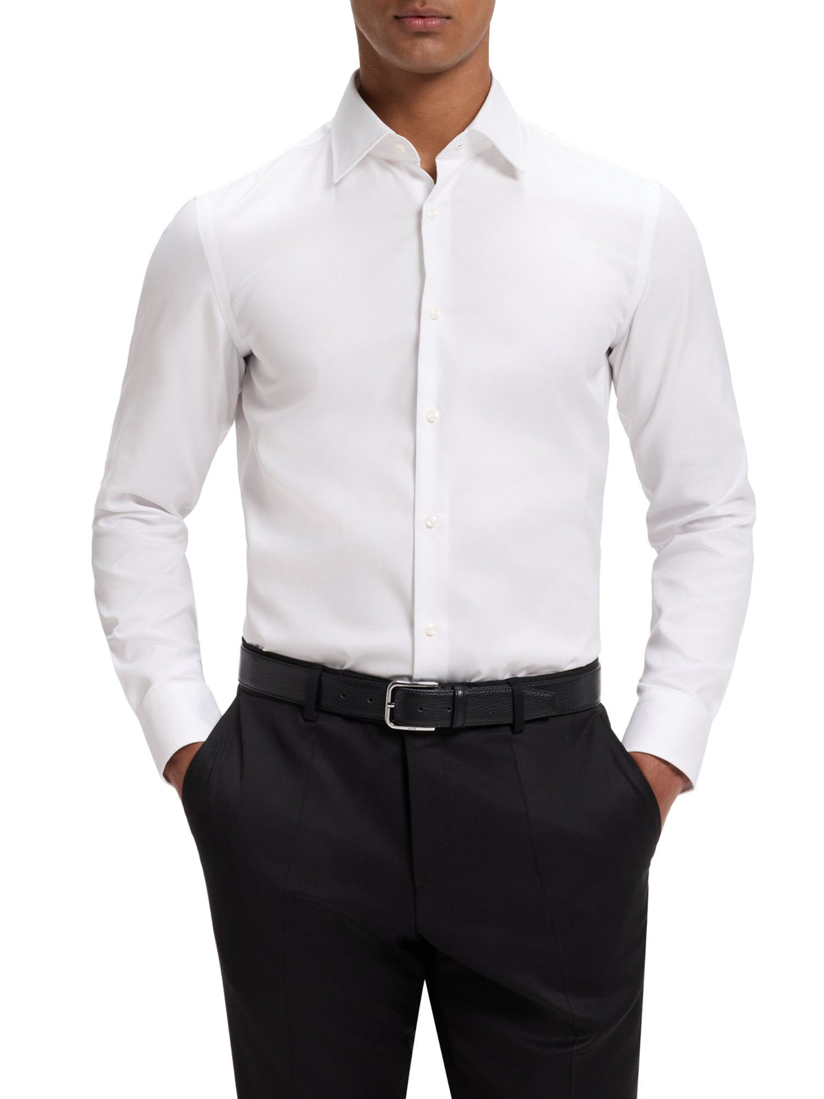 Boss Camicia slim fit in twill di cotone facile da stirare Bianco