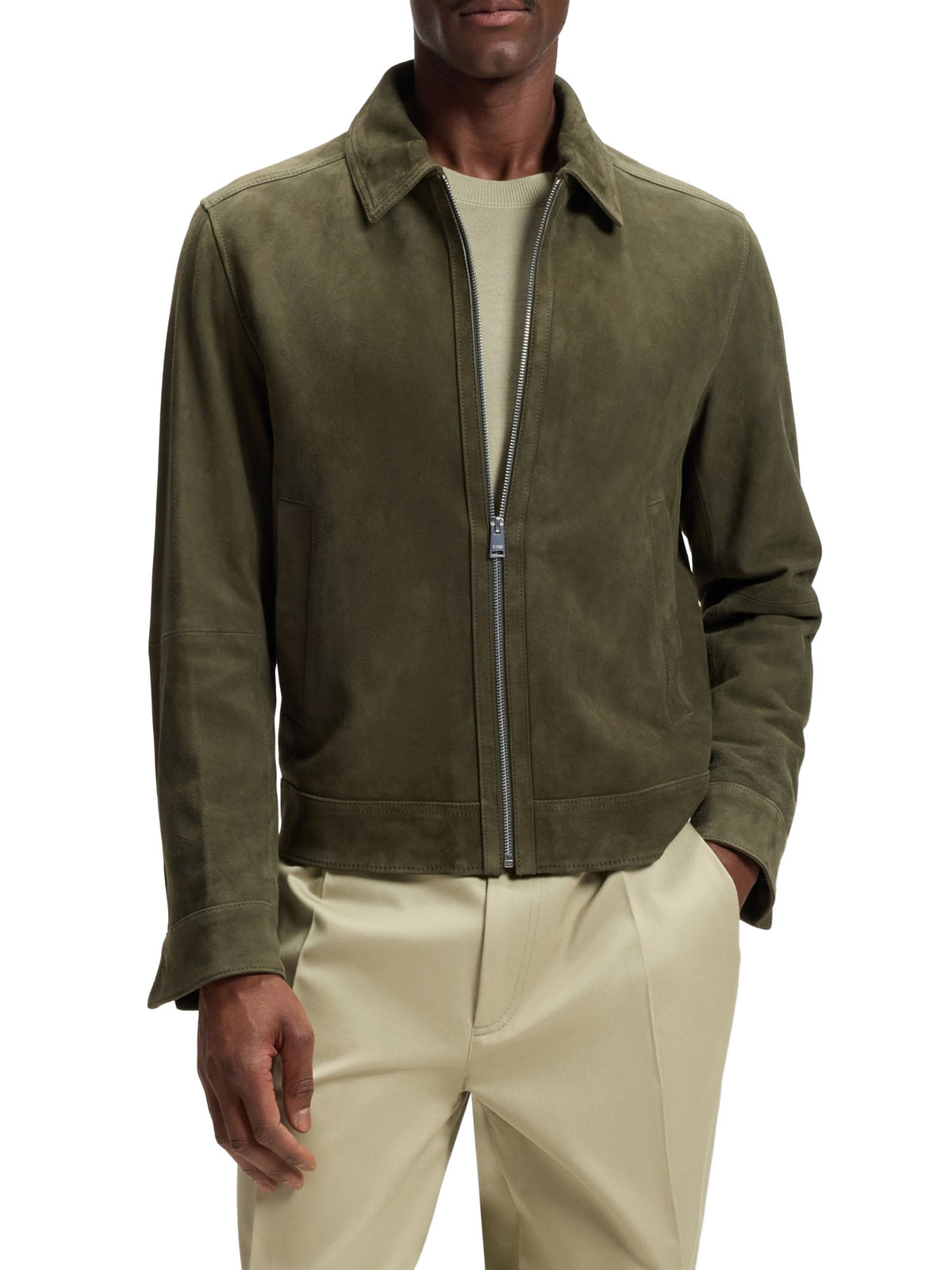 Boss Giubbotto in pelle scamosciata Verde