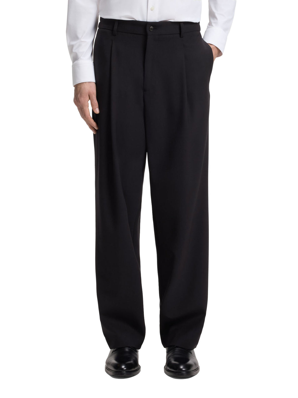 Boss Pantaloni relaxed fit in lana vergine con motivo Blu