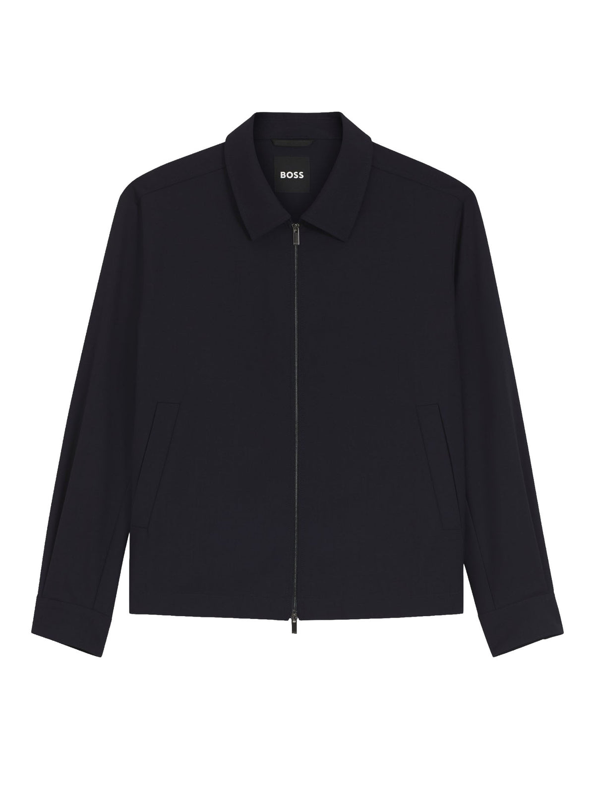 Boss Giacca relaxed fit con zip in lana vergine a motivi Blu