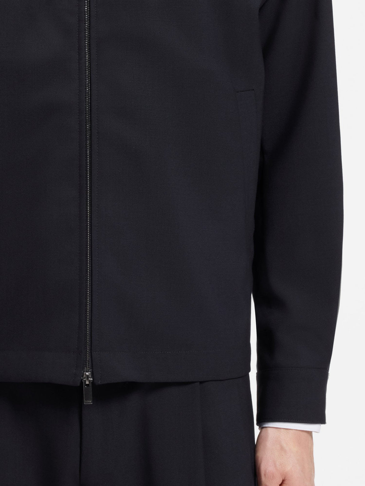 Boss Giacca relaxed fit con zip in lana vergine a motivi Blu