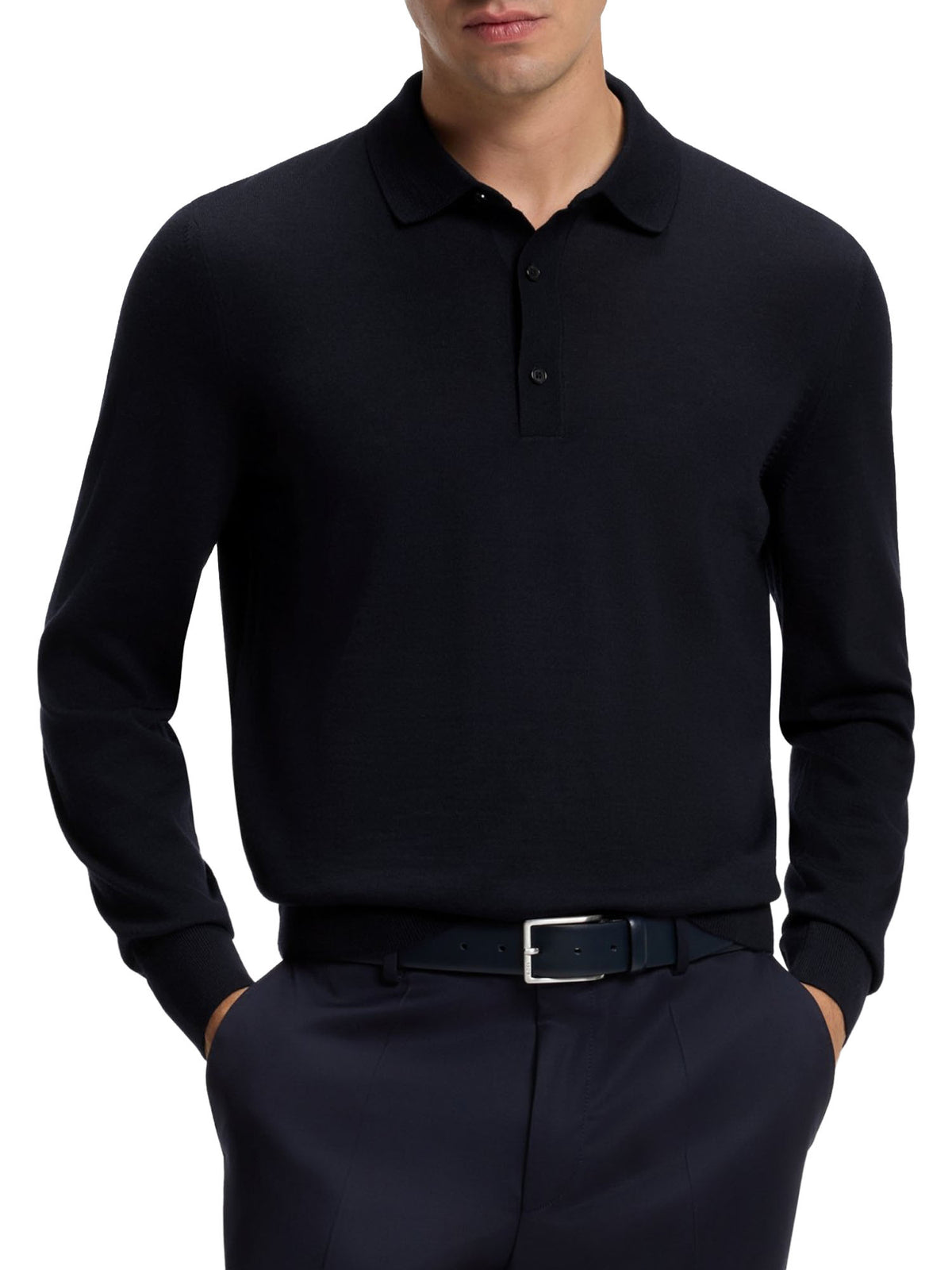 Boss Polo in maglia di lana merino Nero