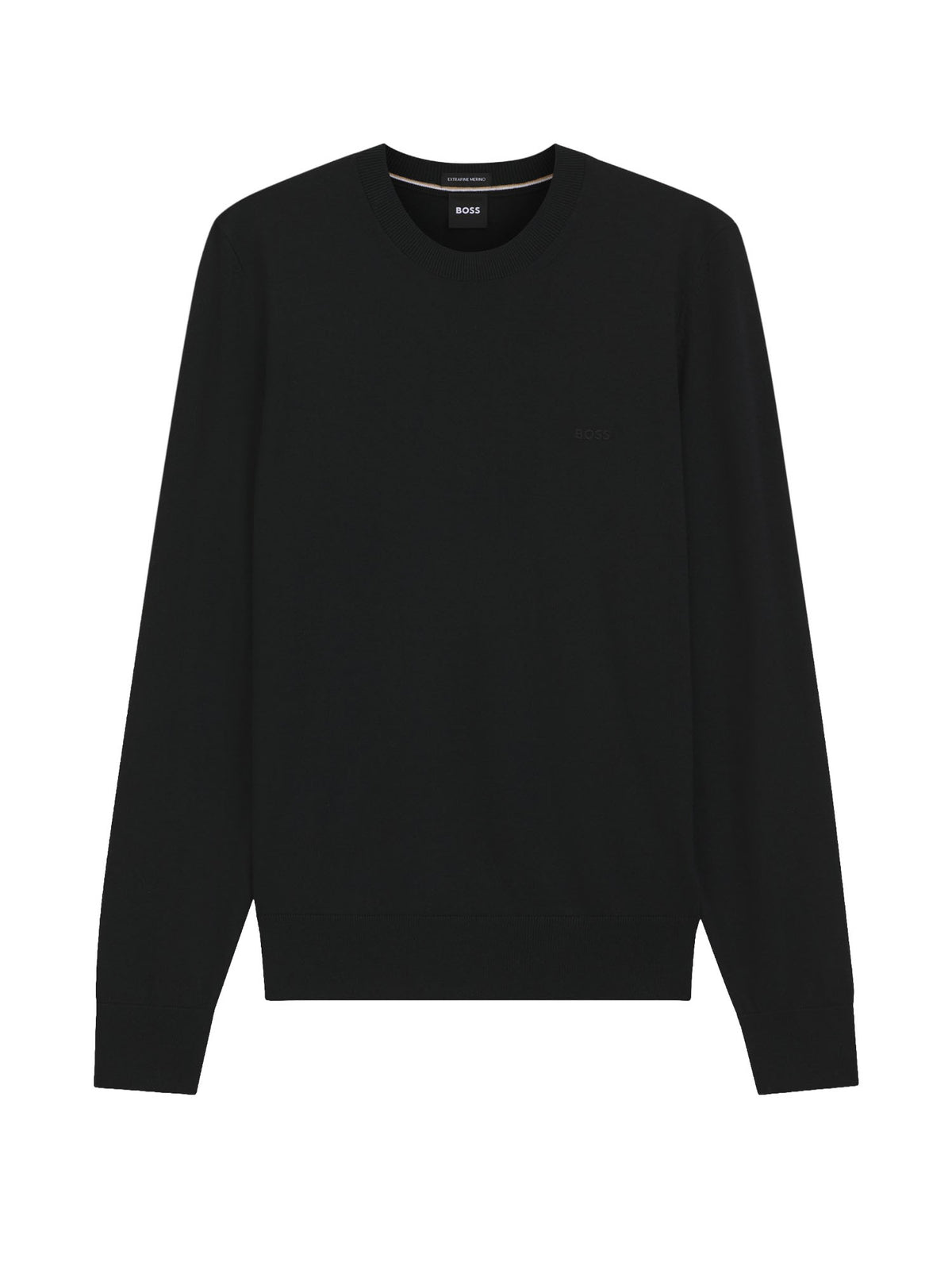 Boss Maglione in lana merino con logo ricamato Nero