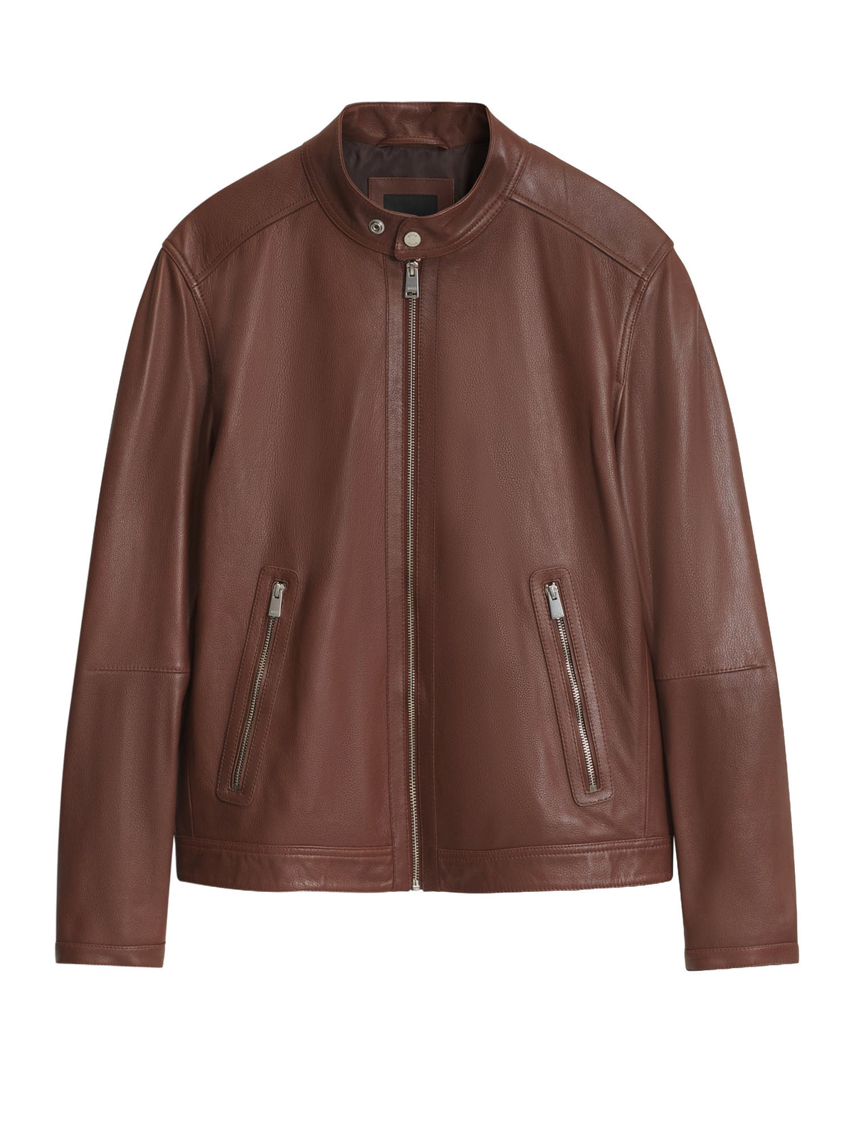 Boss Giubbotto in pelle martellata con dettagli a logo Marrone