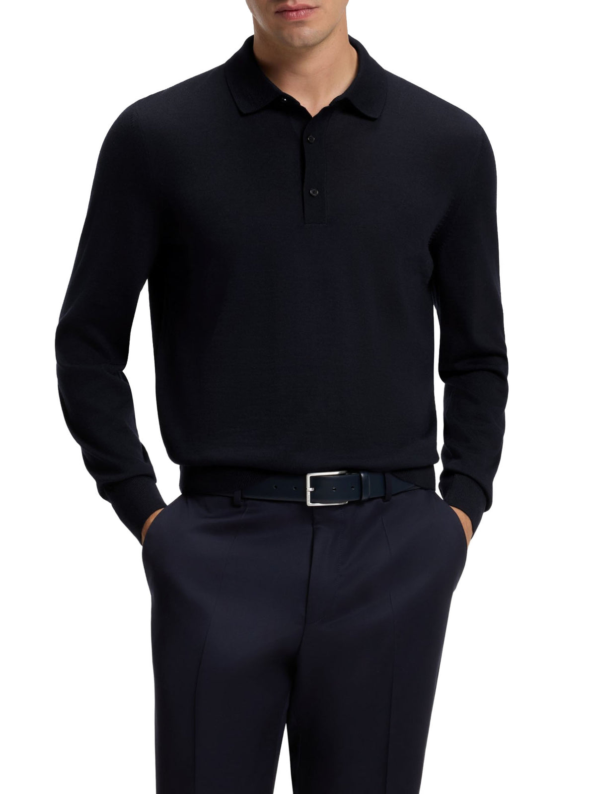 Boss Polo in maglia di lana merino Blu