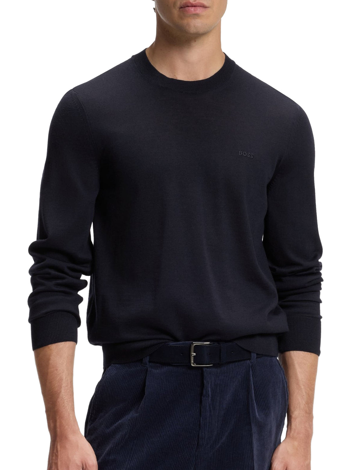 Boss Maglione in lana merino con logo ricamato Blu