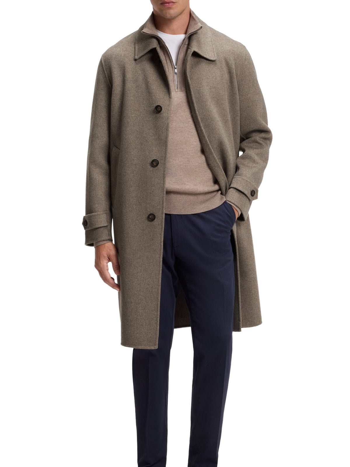 Boss Cappotto relaxed fit in misto lana Marrone