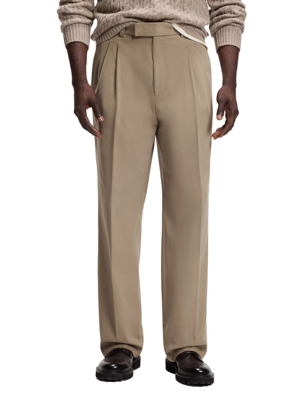 Boss Pantaloni formali relaxed fit in cotone elasticizzato italiano Marrone