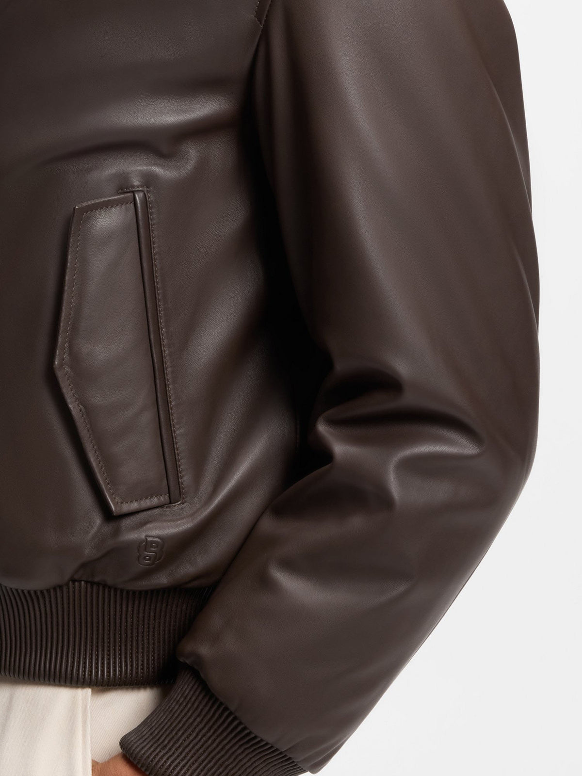 Boss Giubbotto in pelle con imbottitura e colletto rialzato Marrone