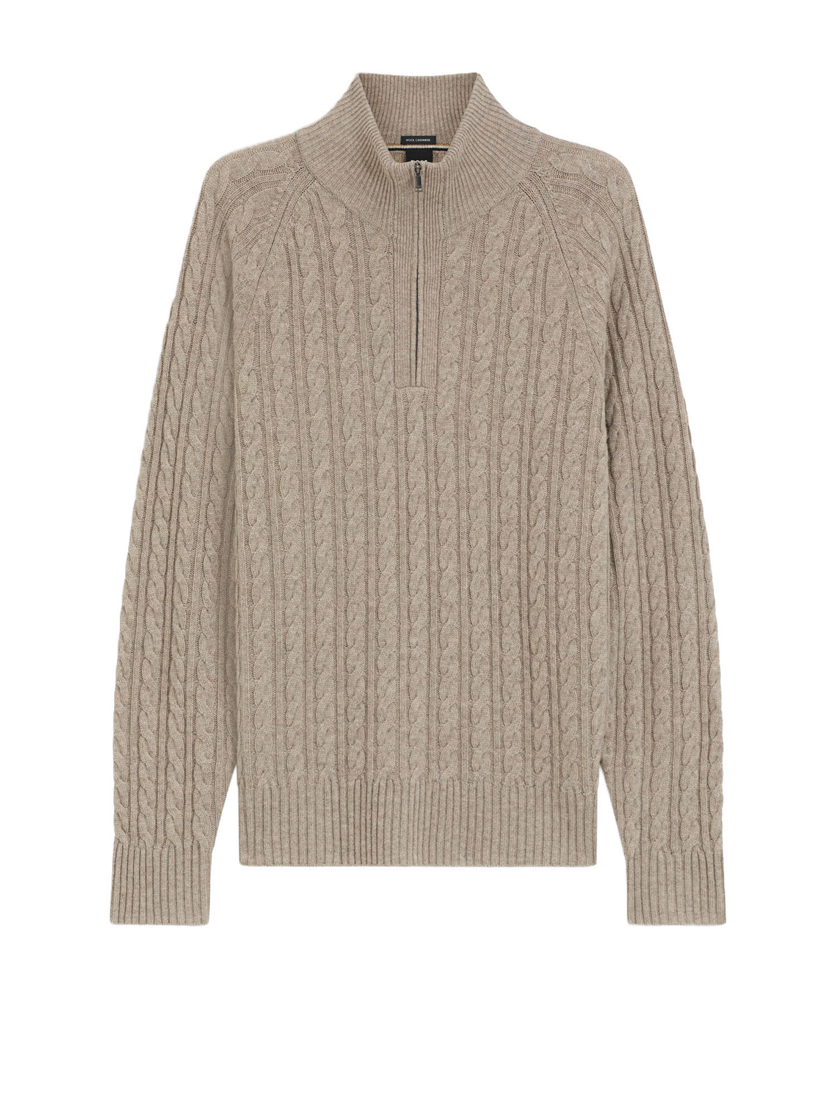 Boss Maglione con colletto con zip e motivo intrecciato all-over Marrone