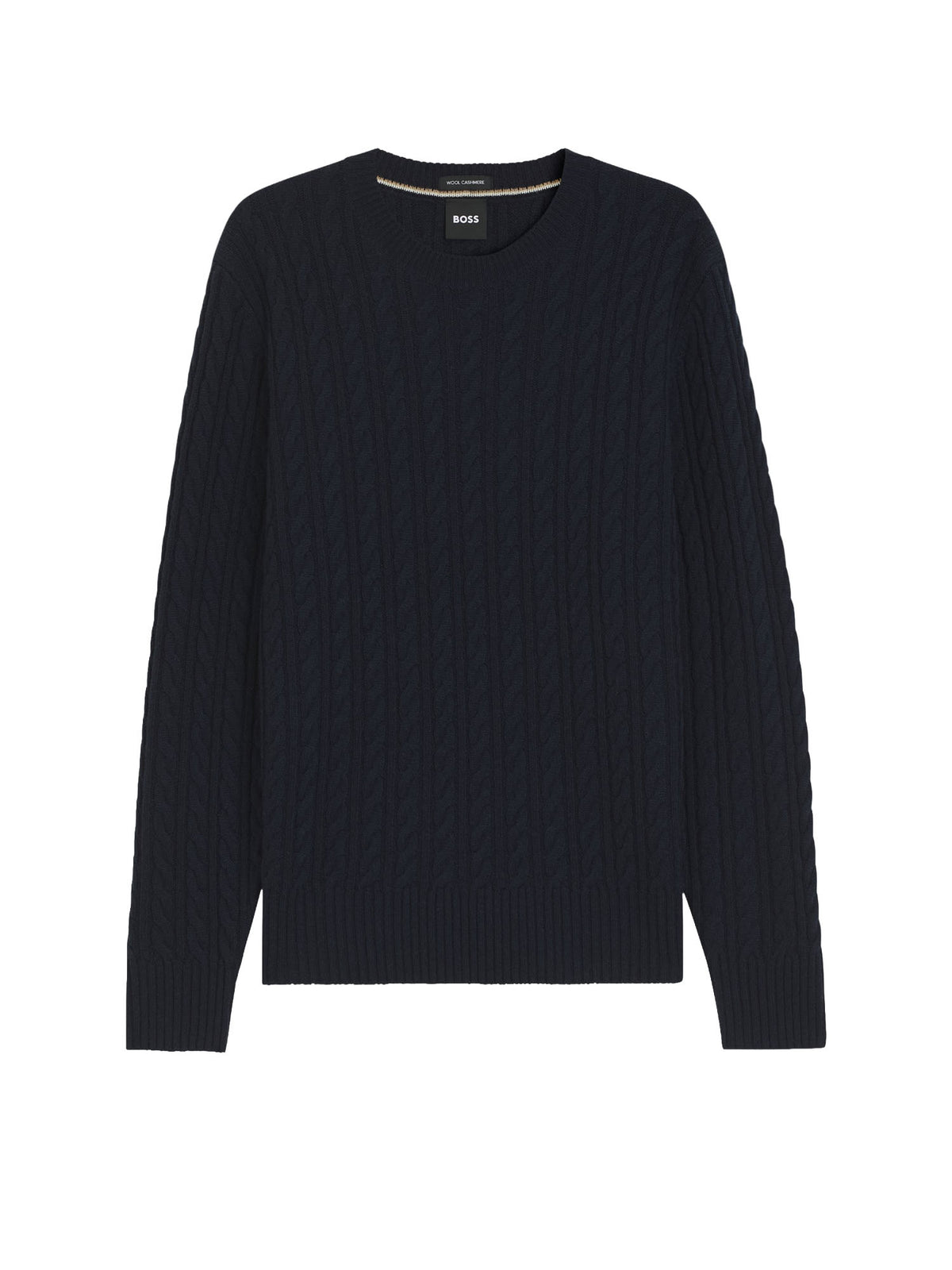 Boss Maglione a trecce in lana vergine e cashmere Blu