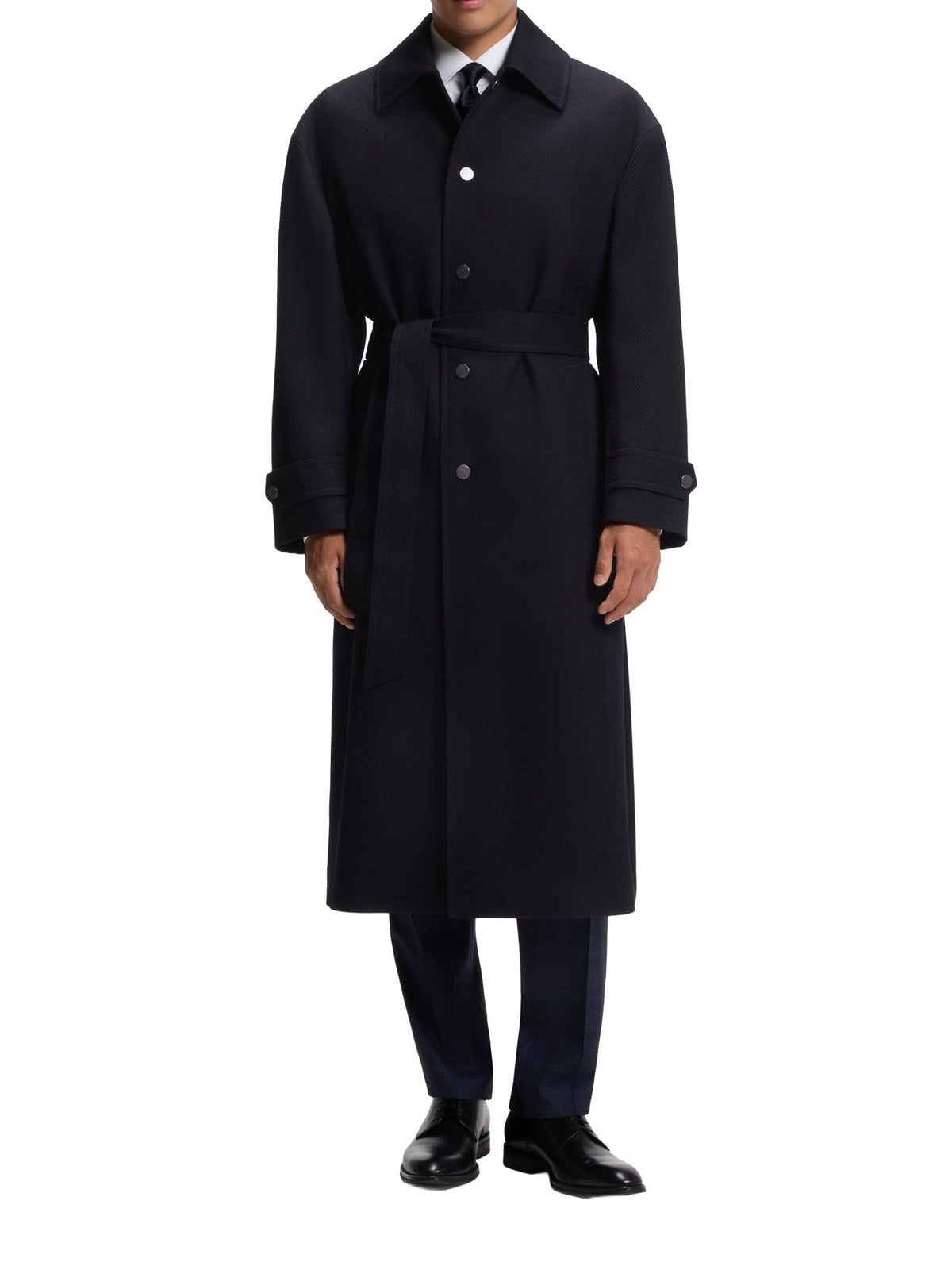 Boss Cappotto relaxed fit in lana vergine a spina di pesce Blu