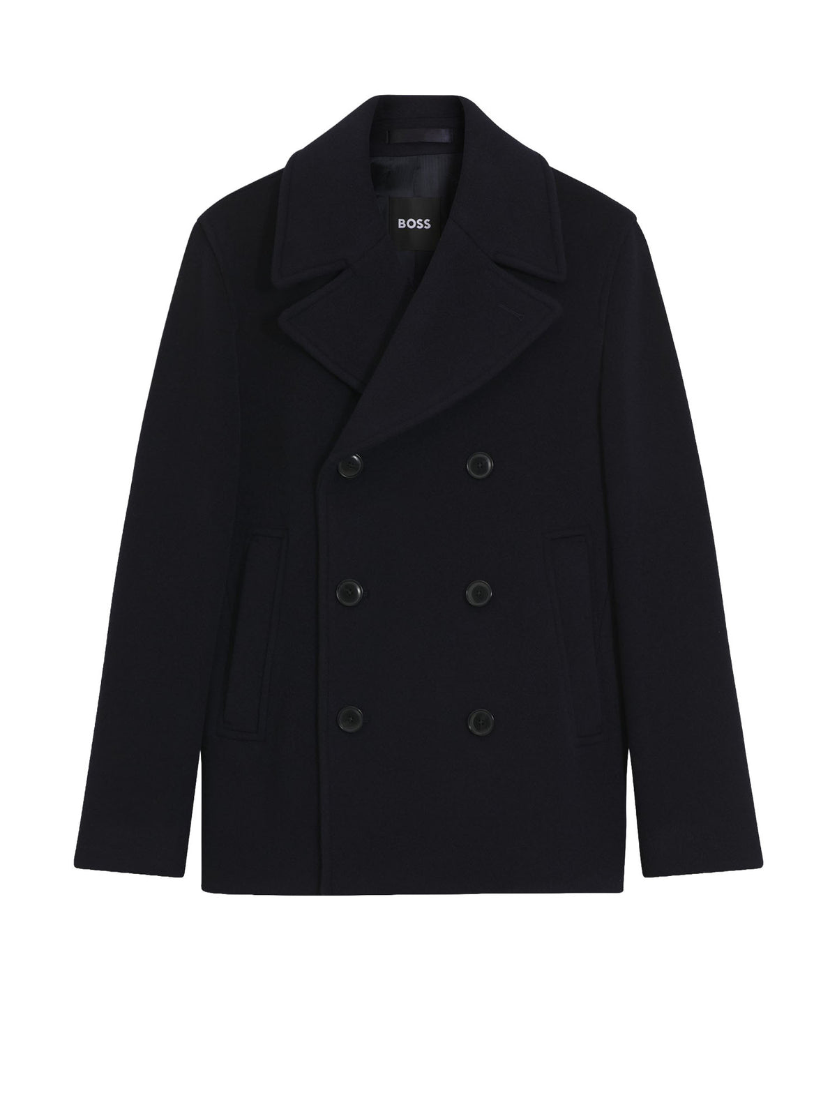 Boss Cappotto corto doppiopetto slim fit in misto lana Blu