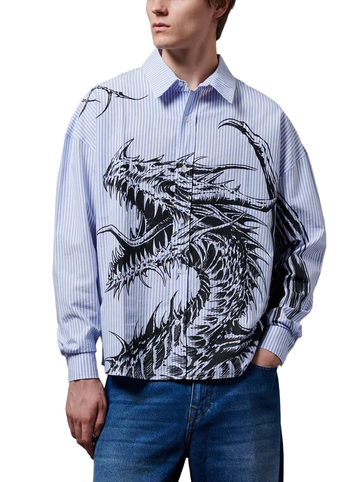 Dolly Noire Shard Dragon Long Sleeves Shirt Azzurro