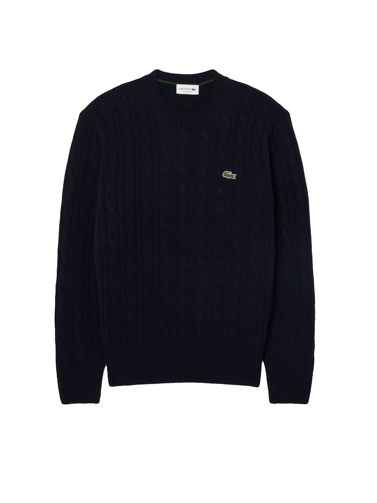 Lacoste Maglione girocollo a trecce in lana cardata Blu