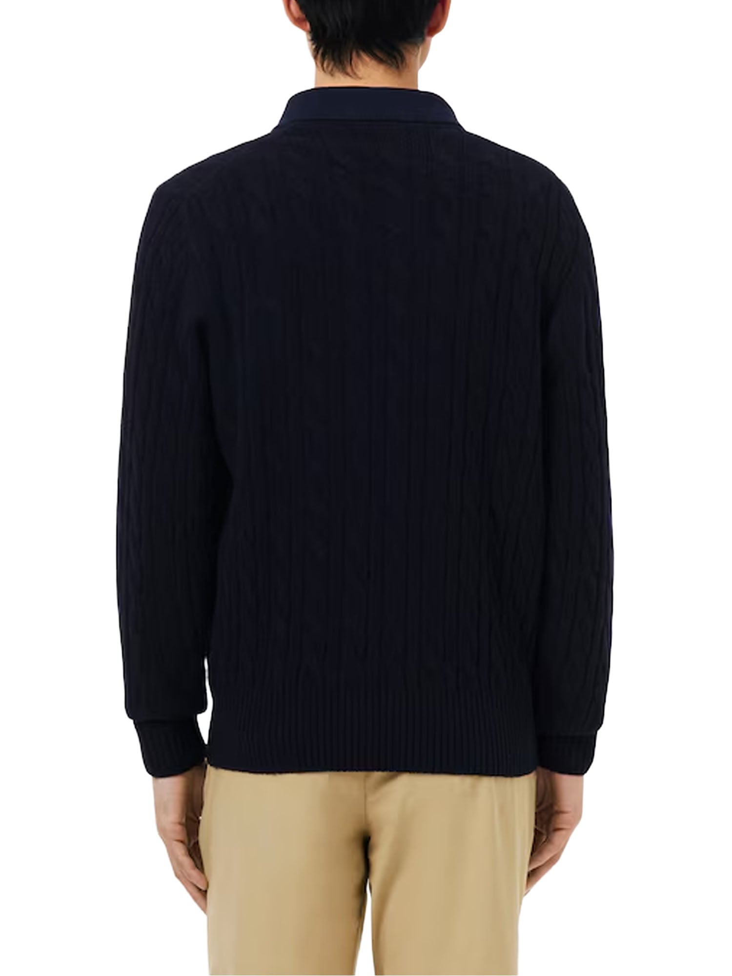 Lacoste Maglione girocollo a trecce in lana cardata Blu