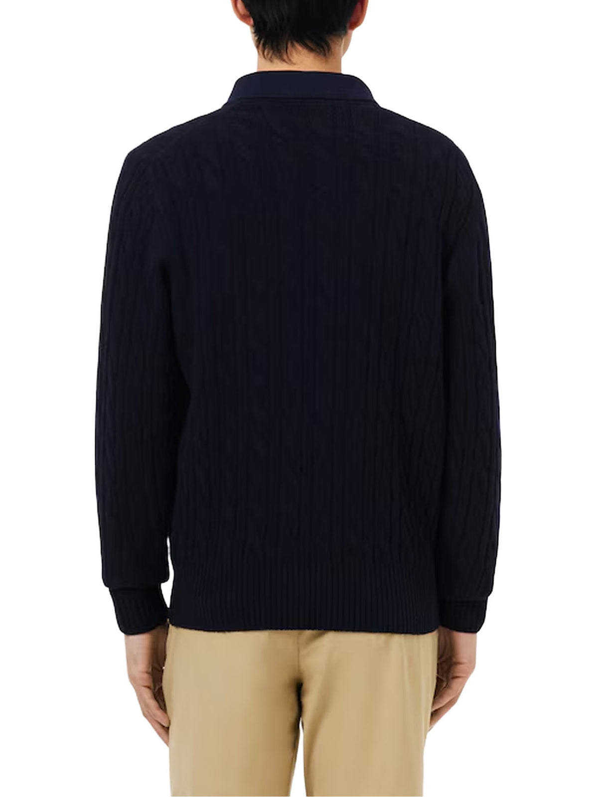 Lacoste Maglione girocollo a trecce in lana cardata Blu