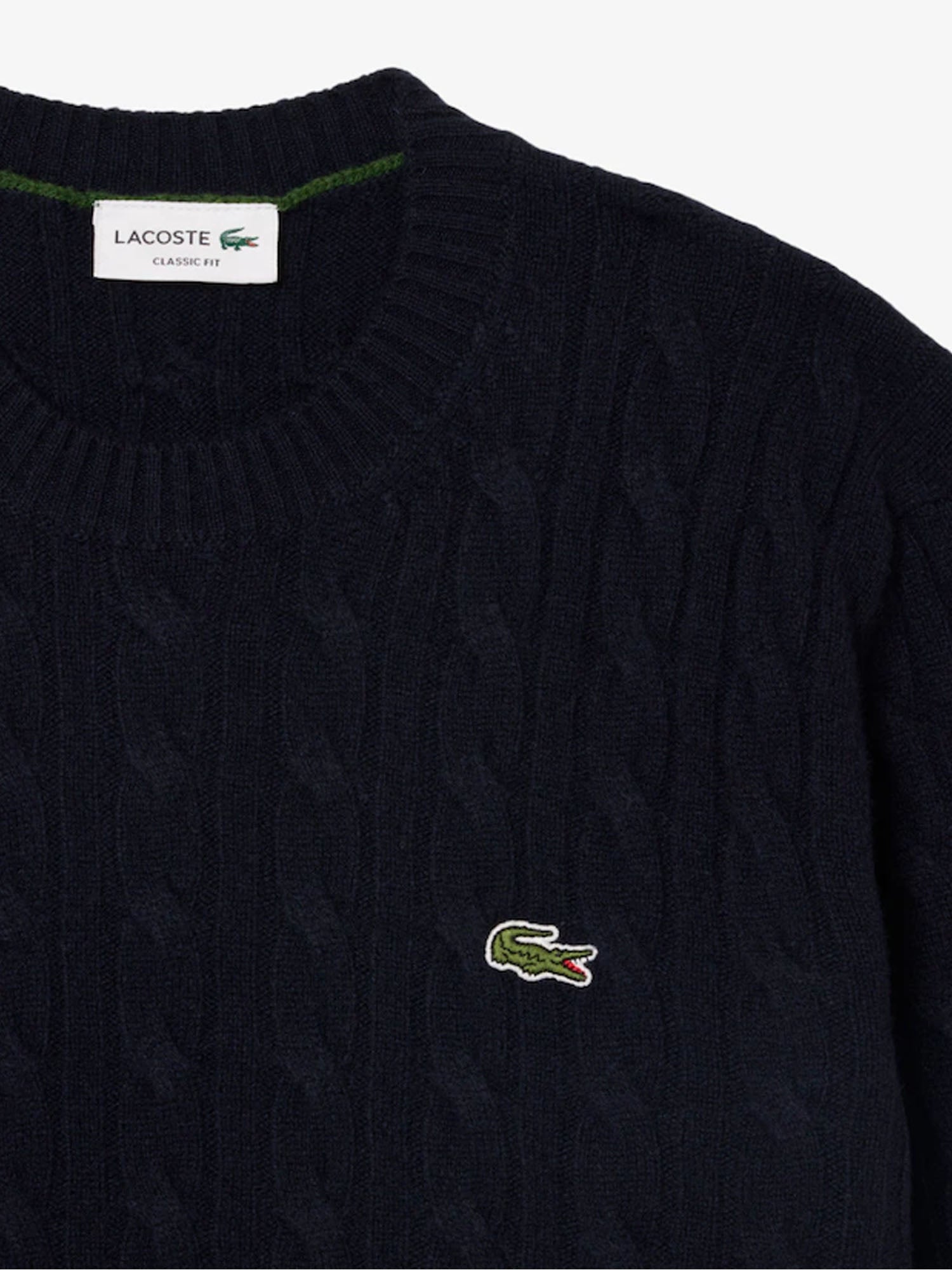 Lacoste Maglione girocollo a trecce in lana cardata Blu