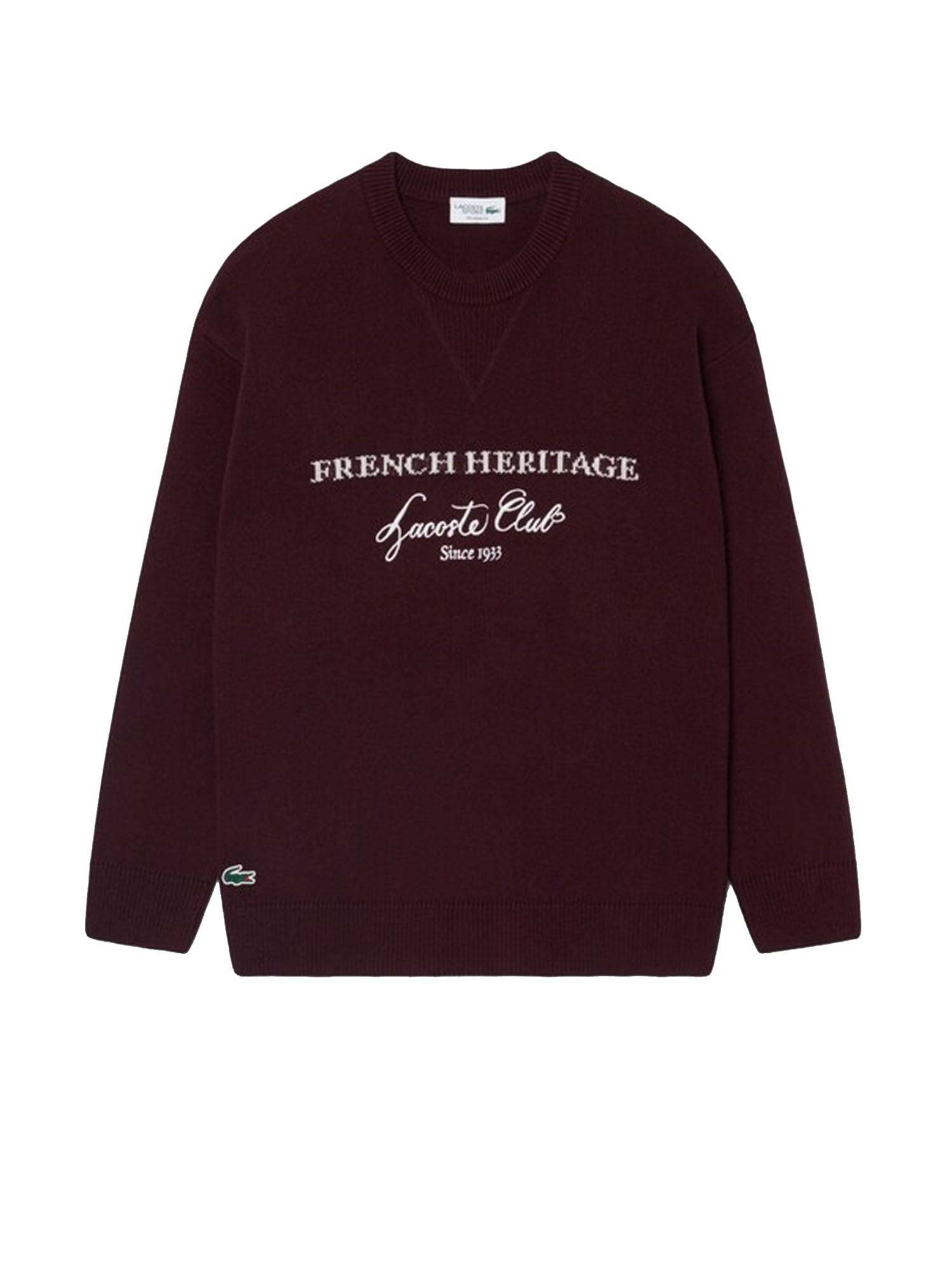 Lacoste Maglione girocollo in misto lana stile tennis Bordeaux