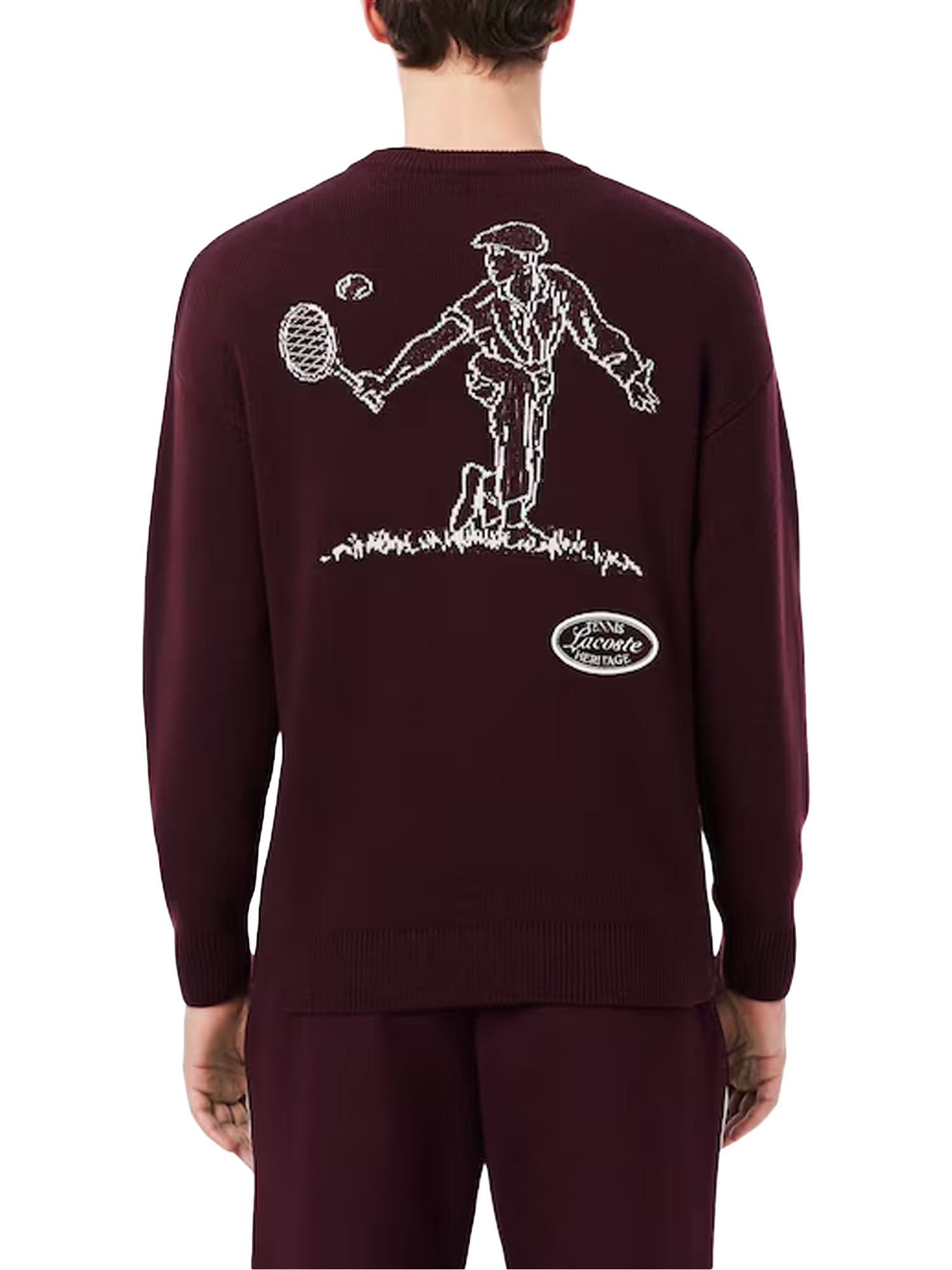 Lacoste Maglione girocollo in misto lana stile tennis Bordeaux