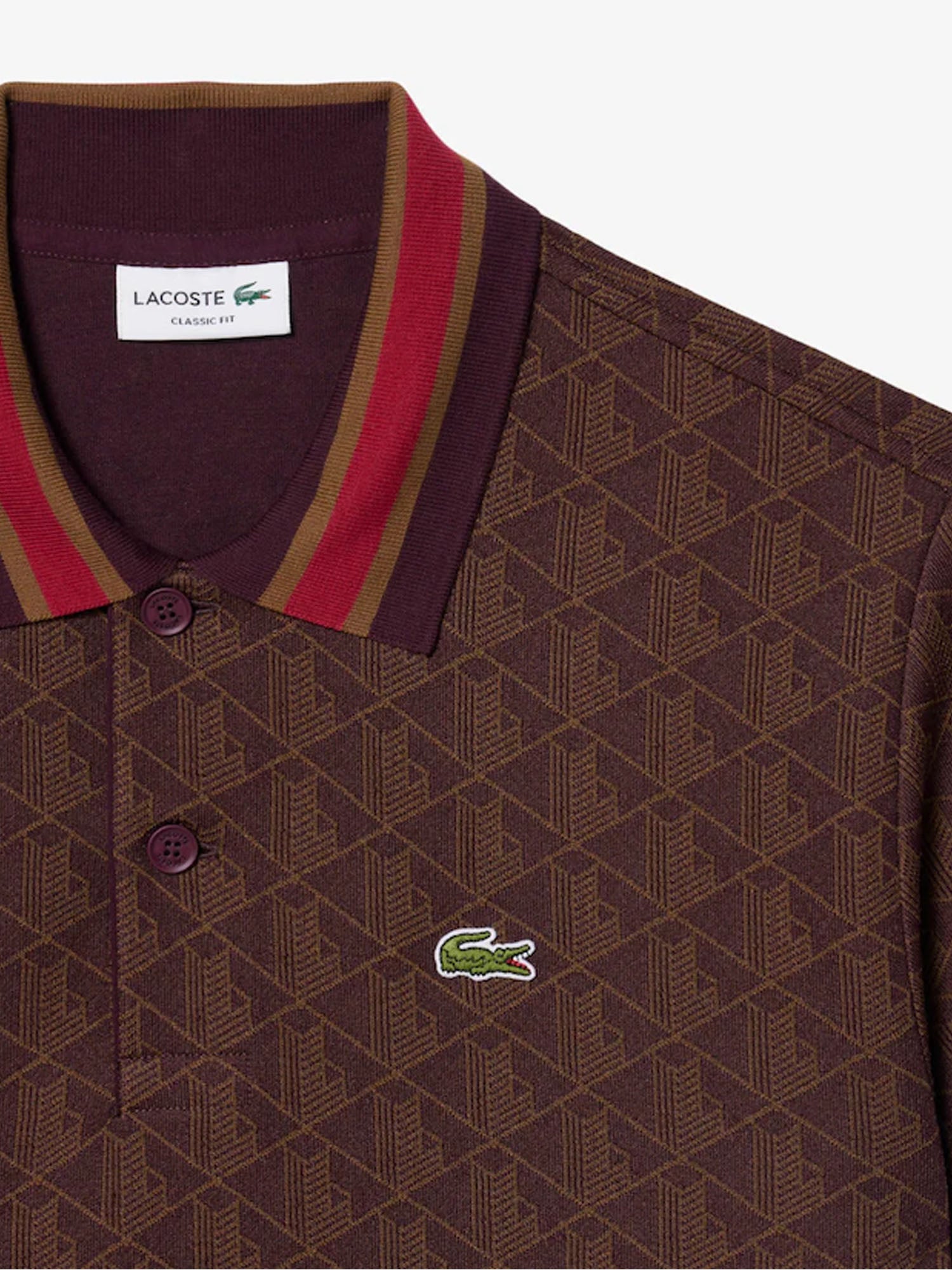 Lacoste Polo dal taglio classico in jacquard con monogramma Marrone