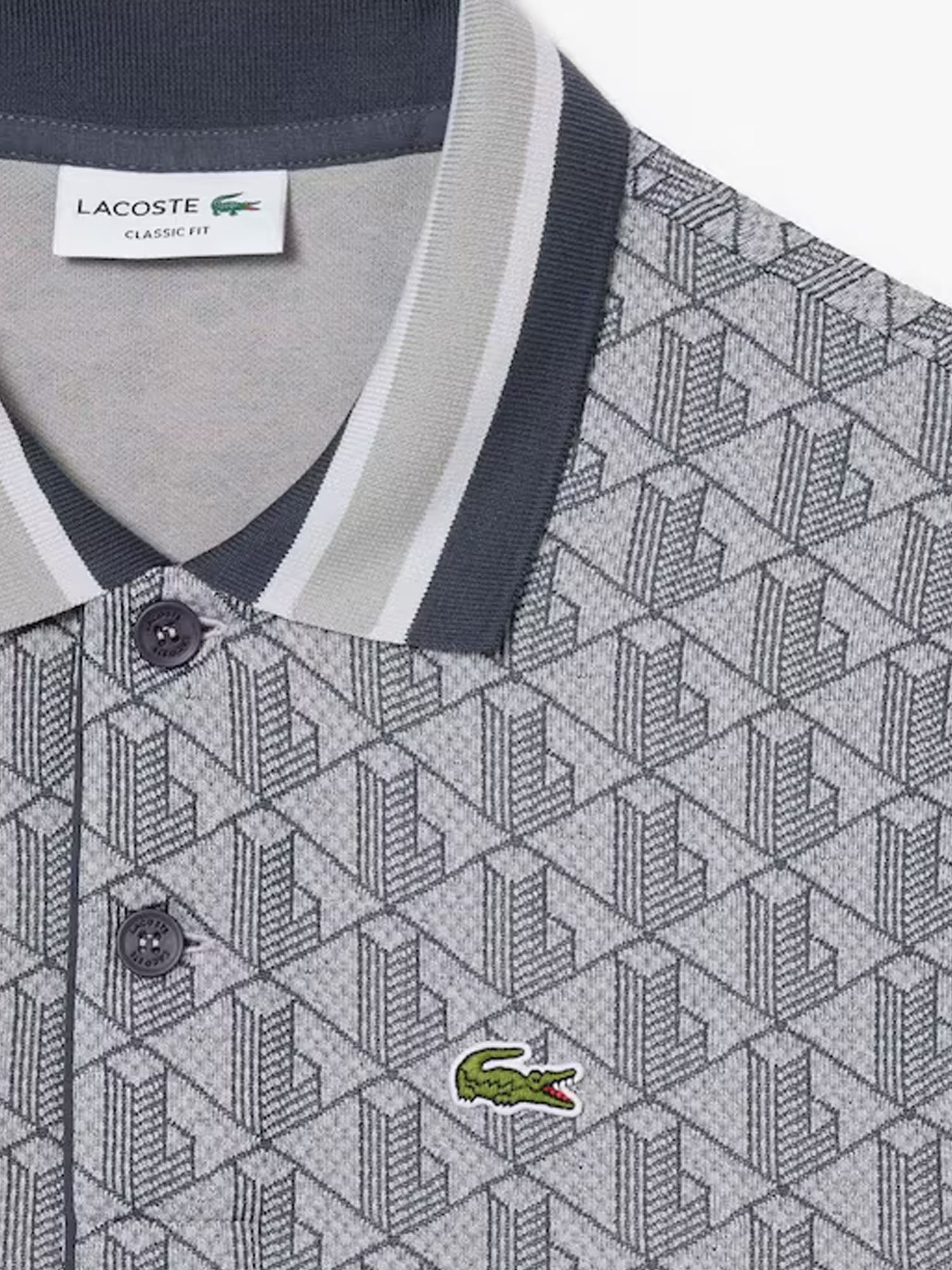 Lacoste Polo dal taglio classico in jacquard con monogramma Grigio