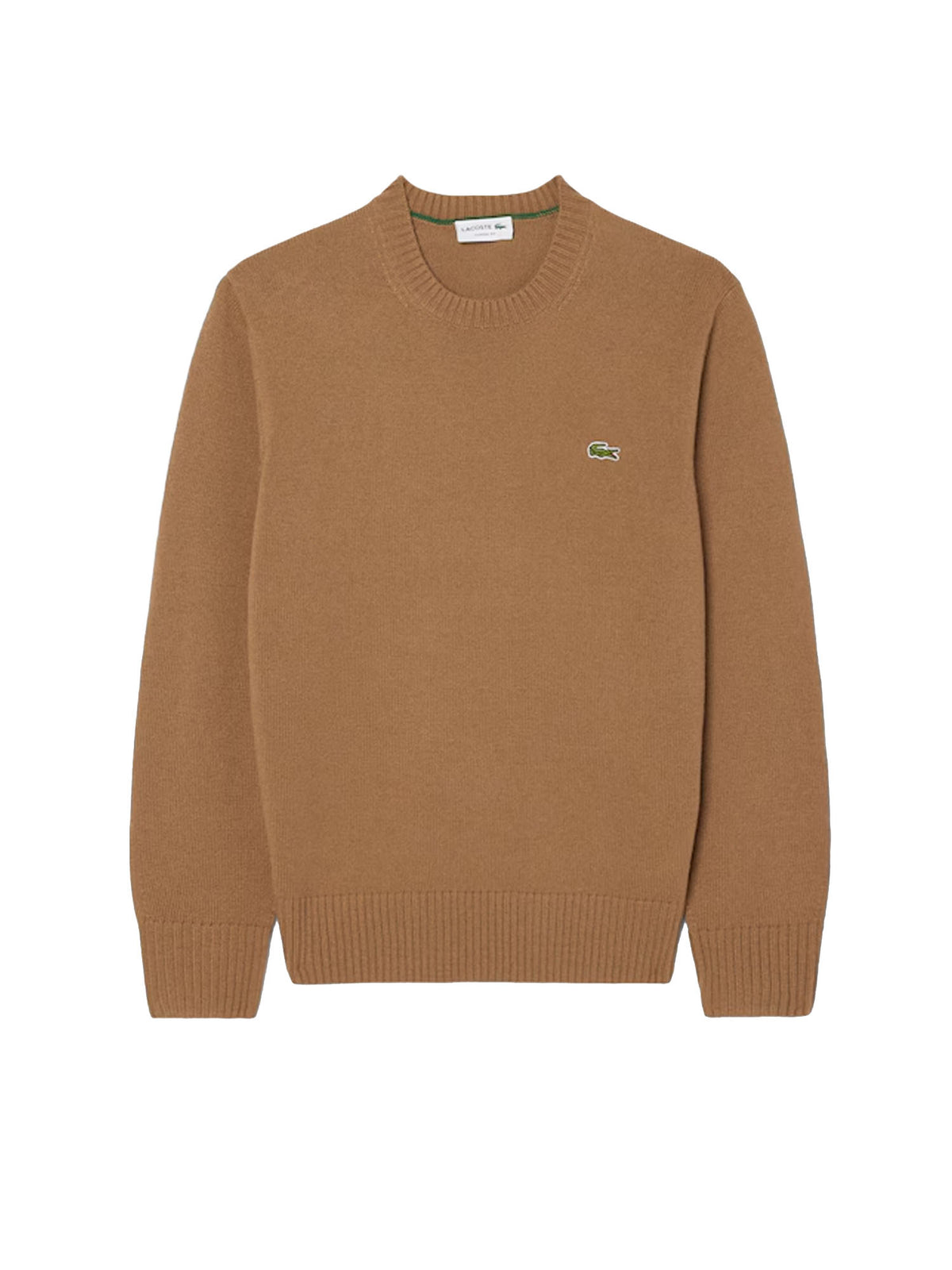 Lacoste Maglione a girocollo in lana cardata Marrone