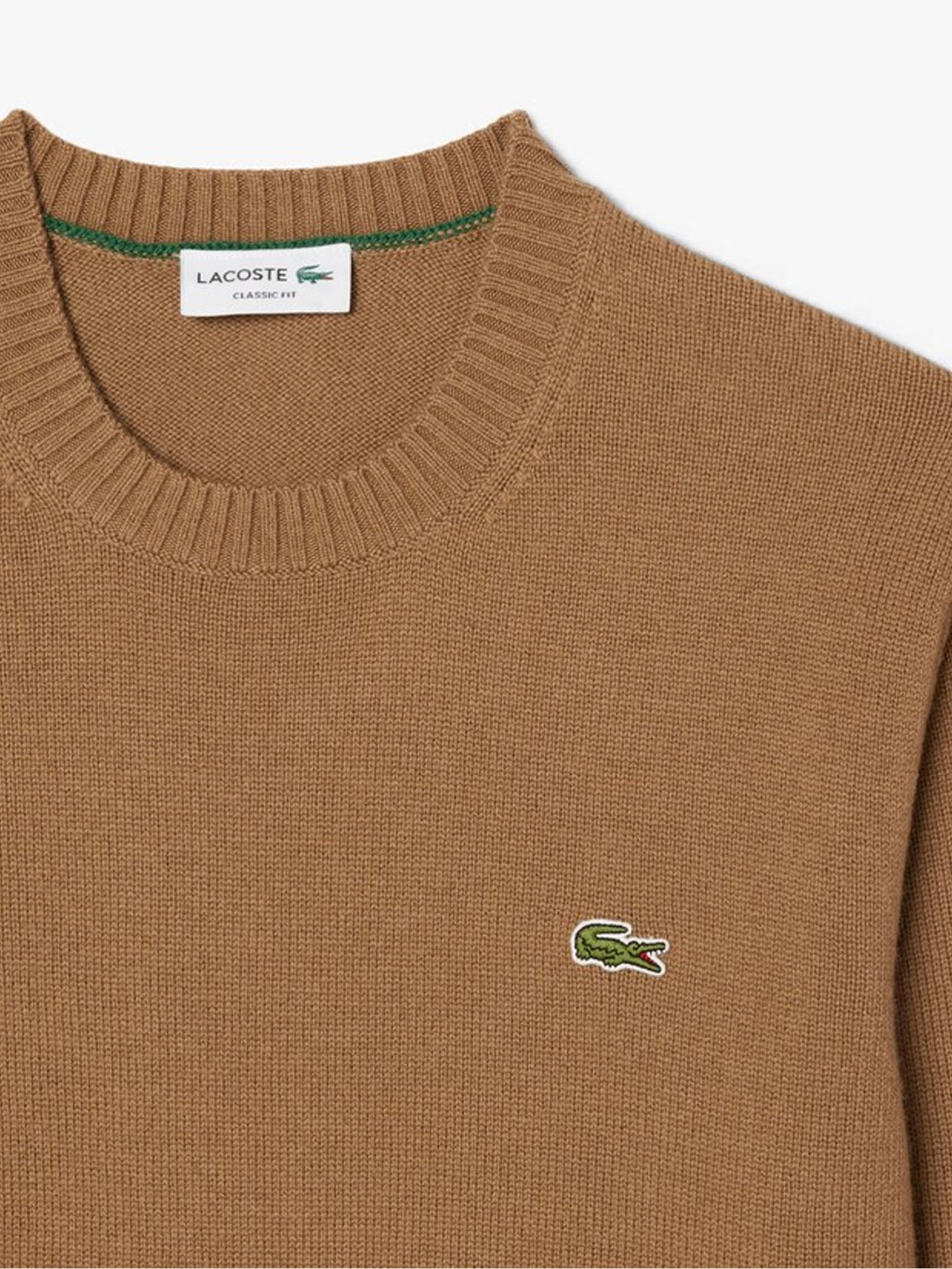 Lacoste Maglione a girocollo in lana cardata Marrone