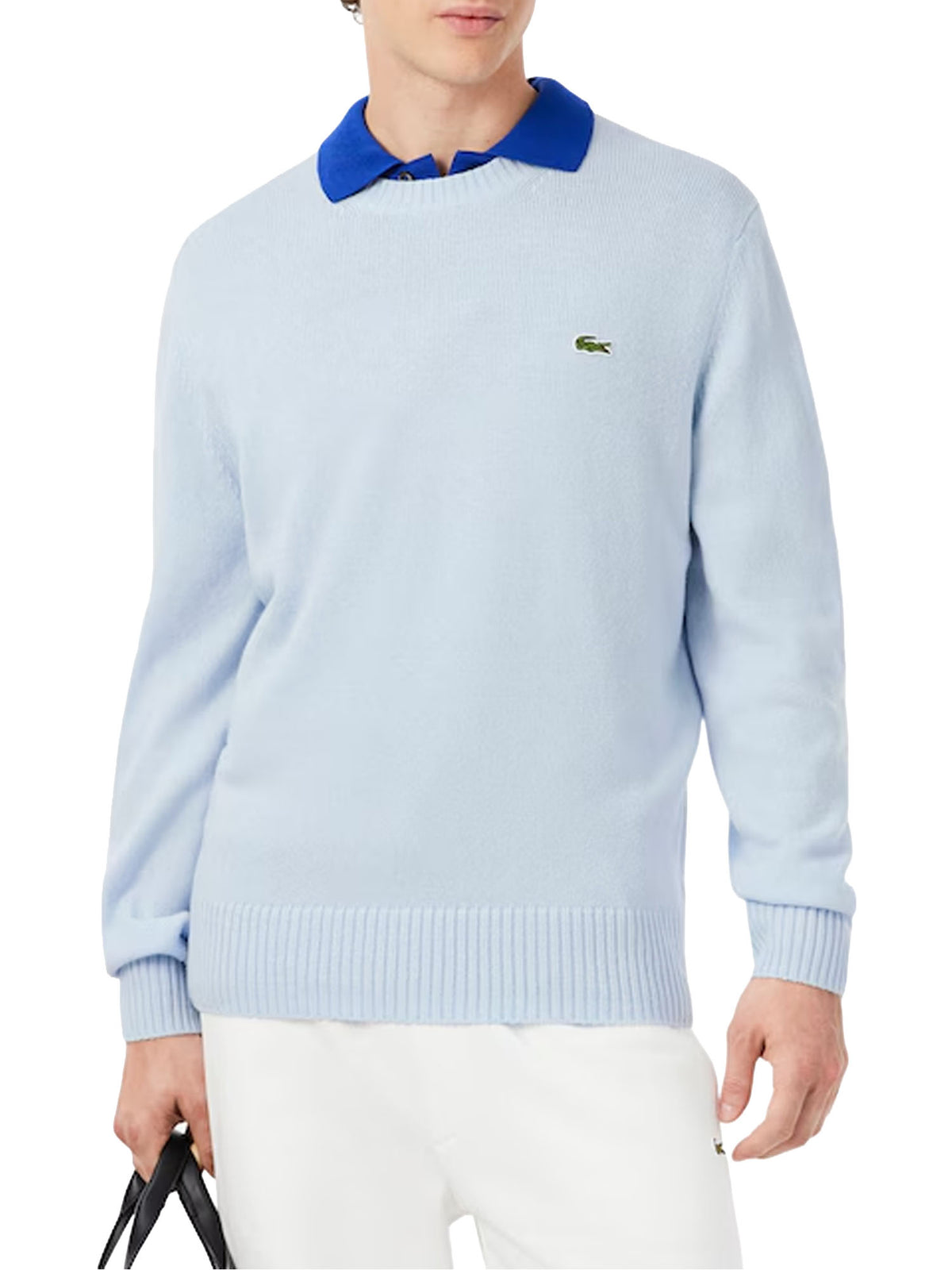 Lacoste Maglione a girocollo in lana cardata Azzurro