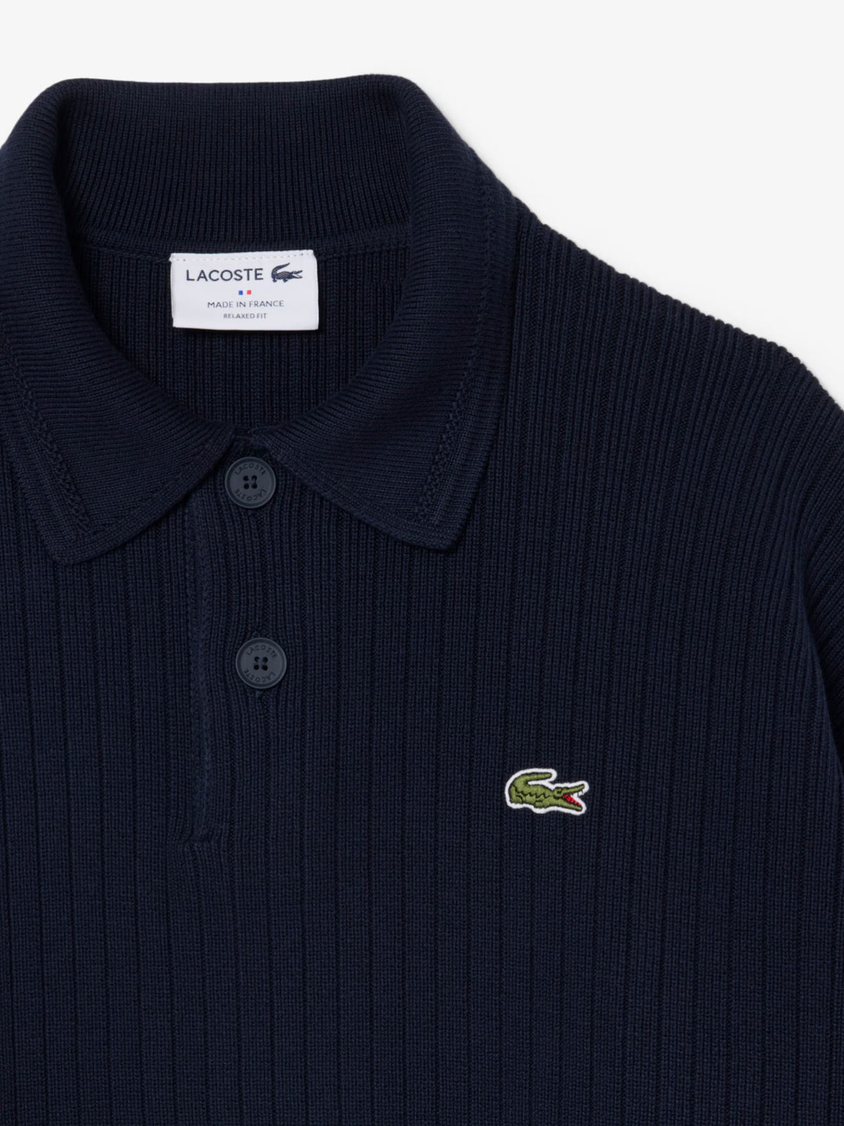 Lacoste Maglione con colletto a polo in cotone Made in France Blu