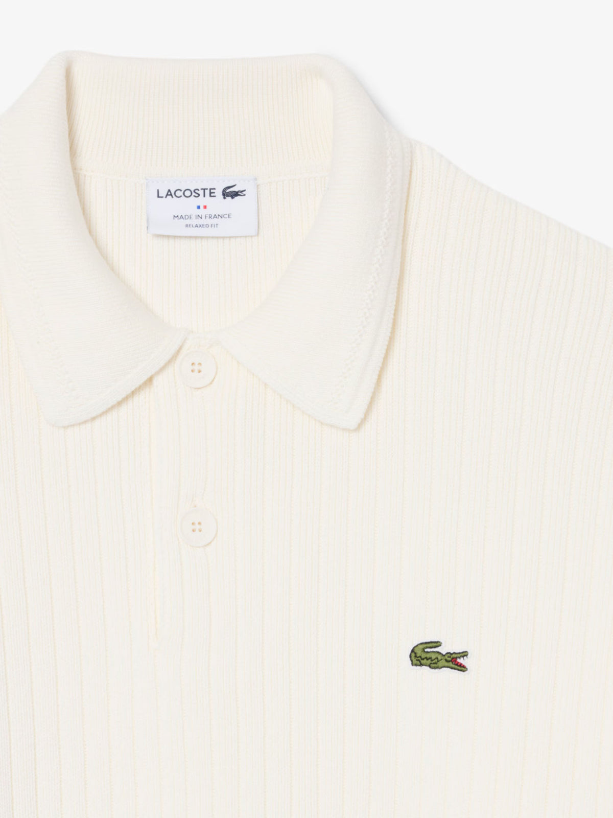 Lacoste Maglione con colletto a polo in cotone Made in France Bianco