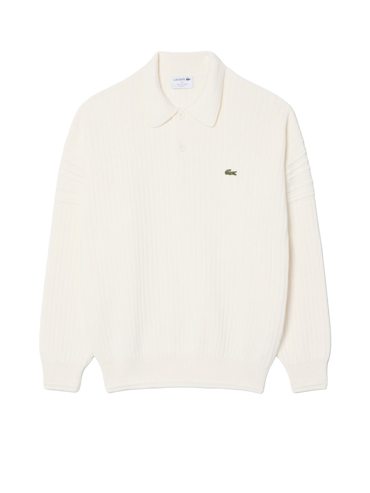 Lacoste Maglione con colletto a polo in cotone Made in France Bianco