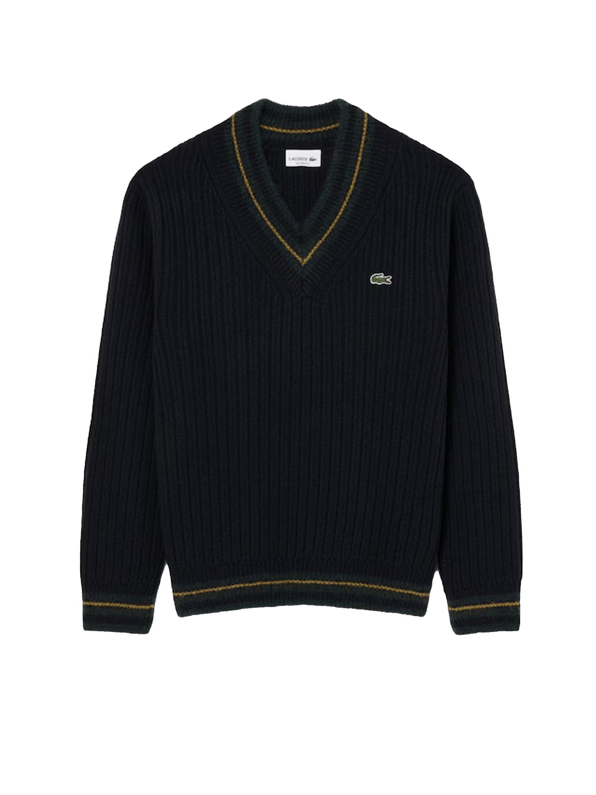 Lacoste Maglione in lana con scollo a V a righe Verde