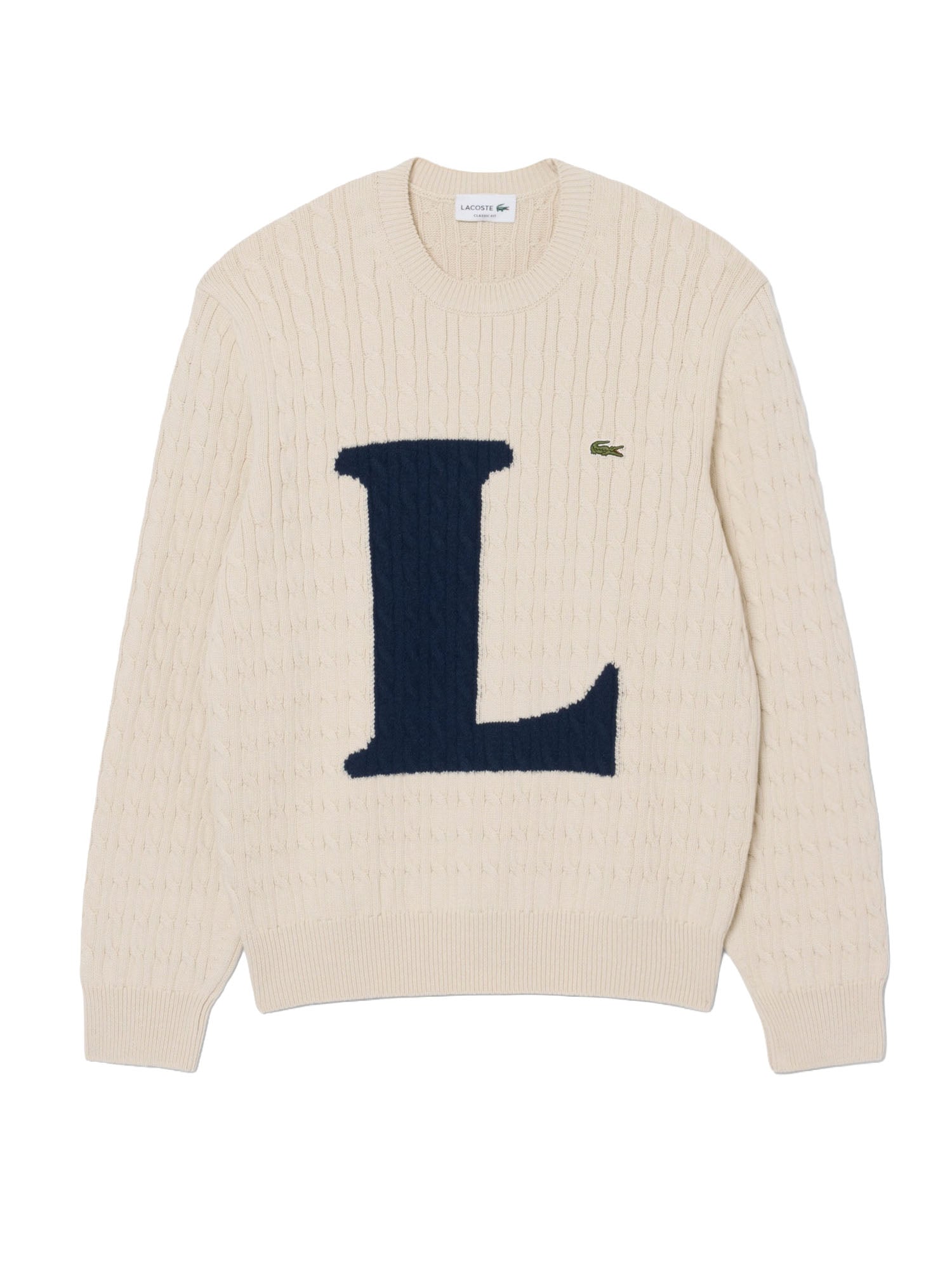 Maglione a trecce con intarsio