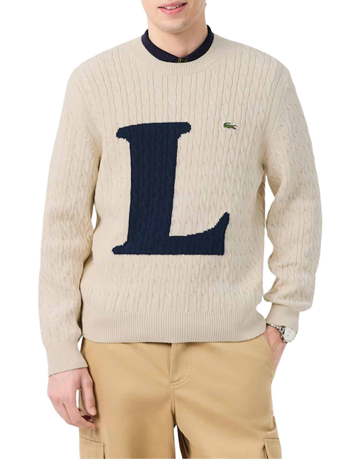 Lacoste Maglione a trecce con intarsio Beige