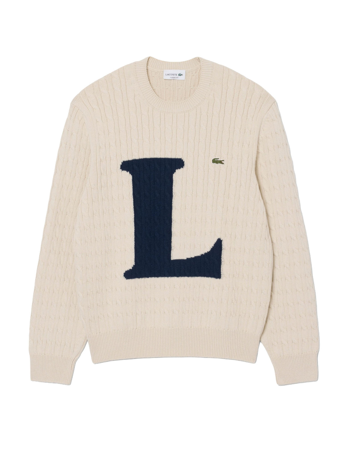 Lacoste Maglione a trecce con intarsio Beige